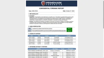 Certified forensic examiner court-ready report with chain of custody documentation and findings