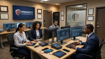 Prudential Associates certified digital forensics team reviewing iPhone evidence analysis platform