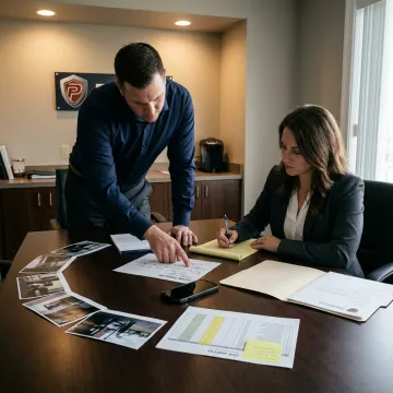 Investigation team analyzing insurance fraud evidence