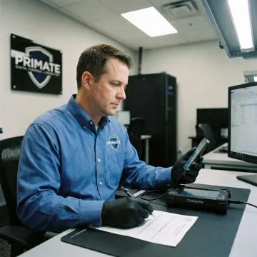 Forensic examiner documenting mobile device evidence