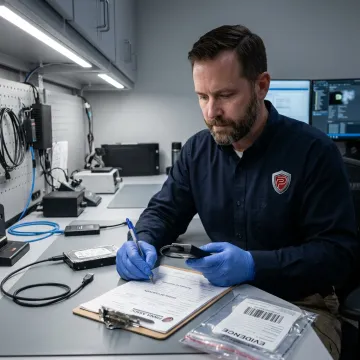 Forensic investigator documenting evidence preservation process