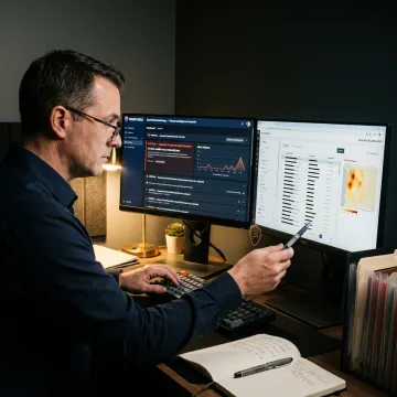 Dark web monitoring analyst reviewing credential alerts