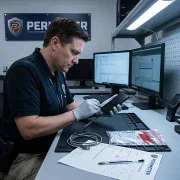 Mobile forensic examiner analyzing smartphone evidence