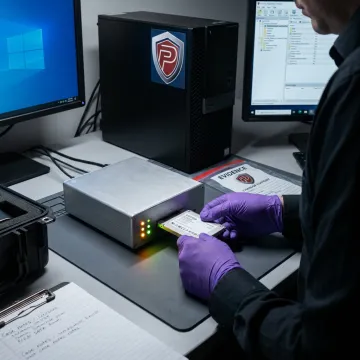 Technician performing SSD recovery analysis
