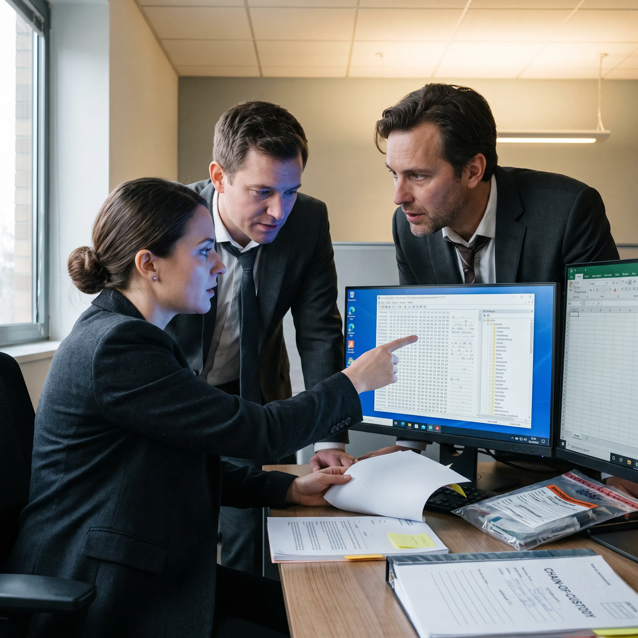 Digital forensic expert reviewing evidence for litigation