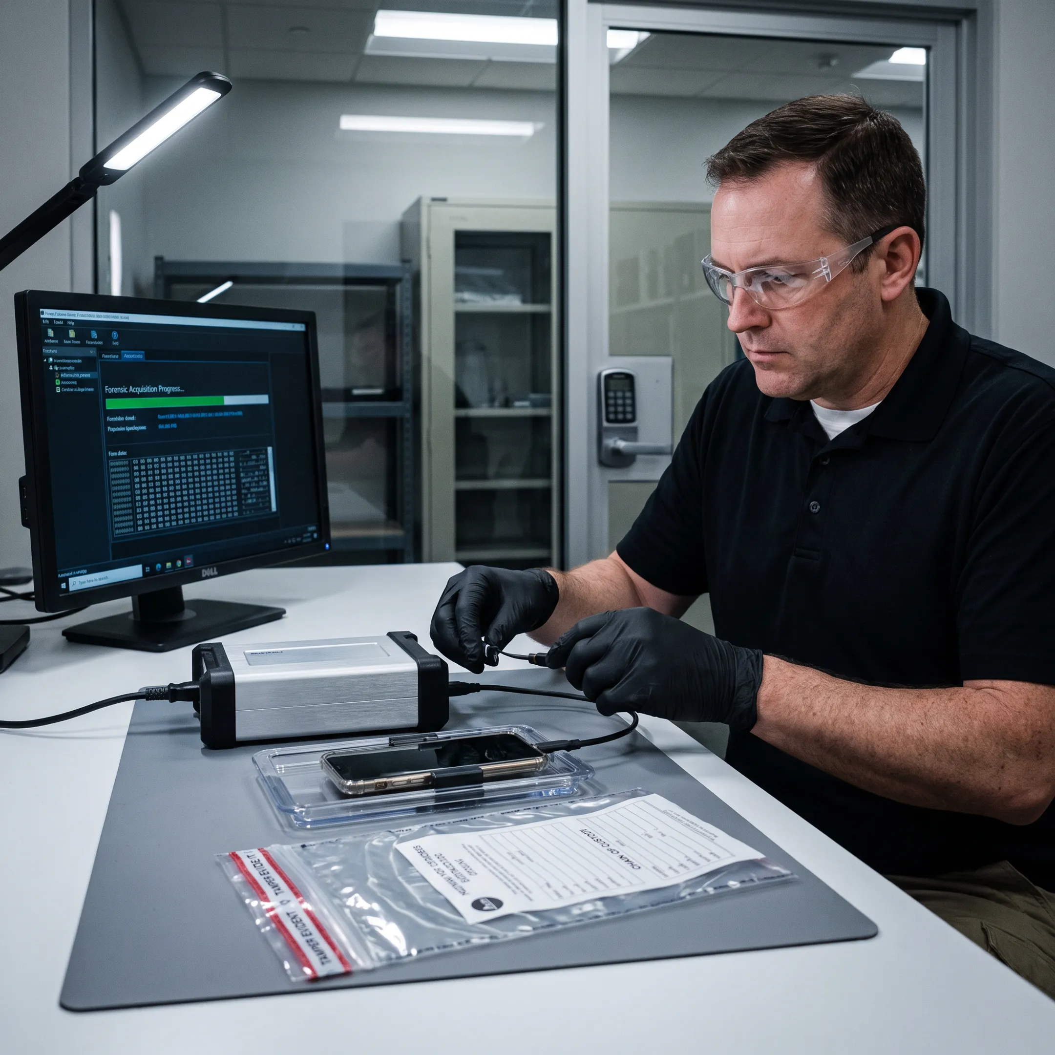Specialist extracting data from a smartphone