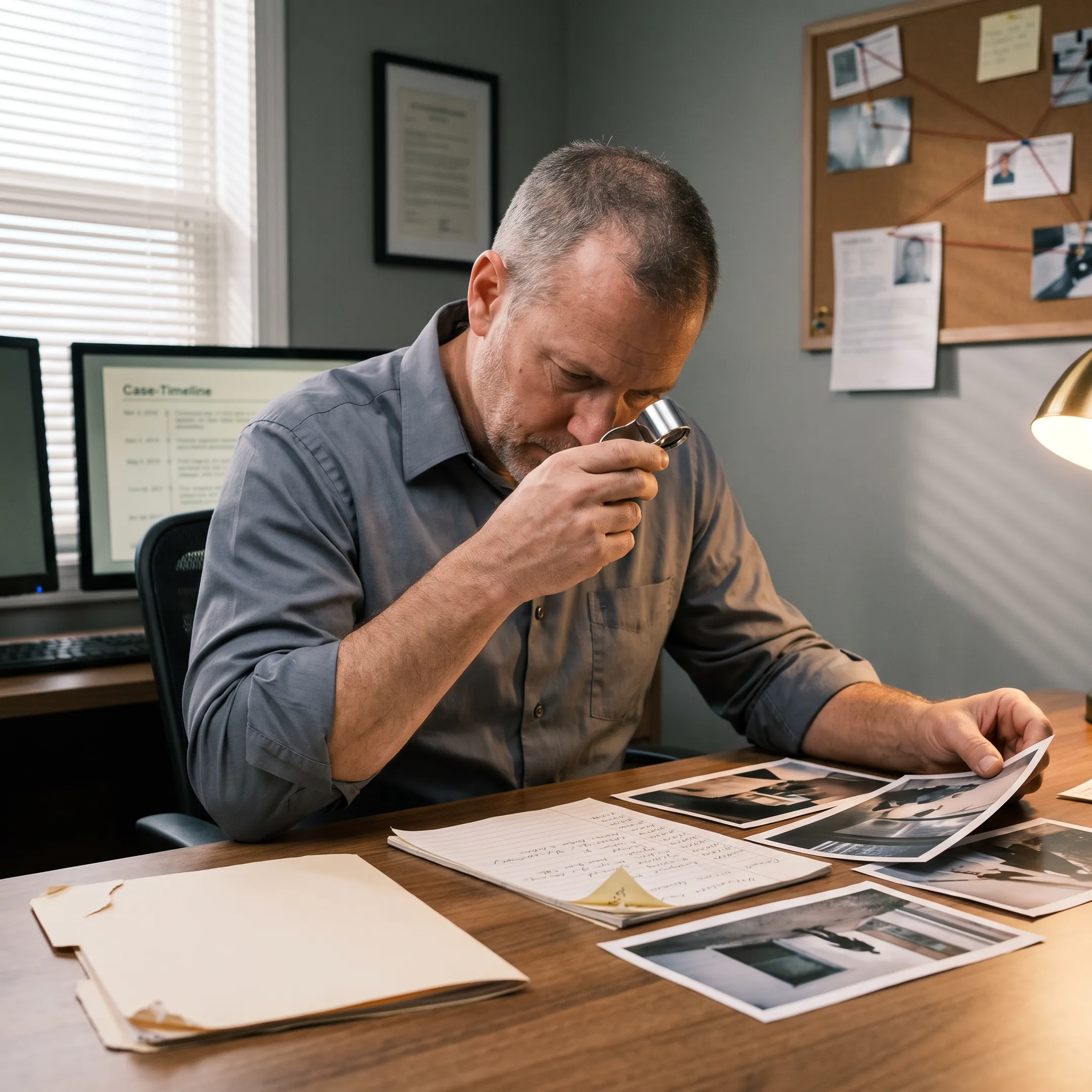 Investigator reviewing surveillance findings