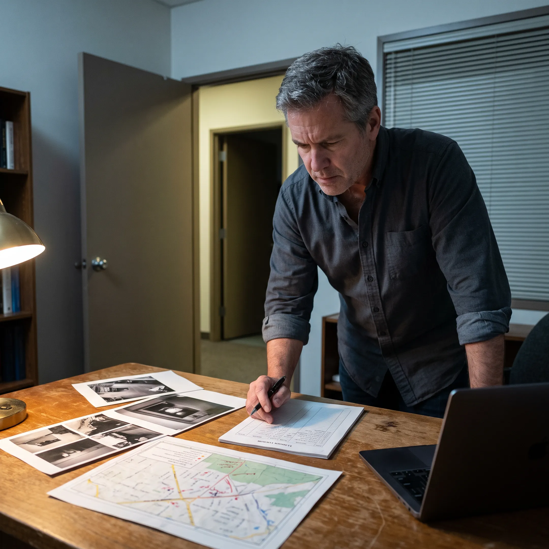 Investigator reviewing documented surveillance observations
