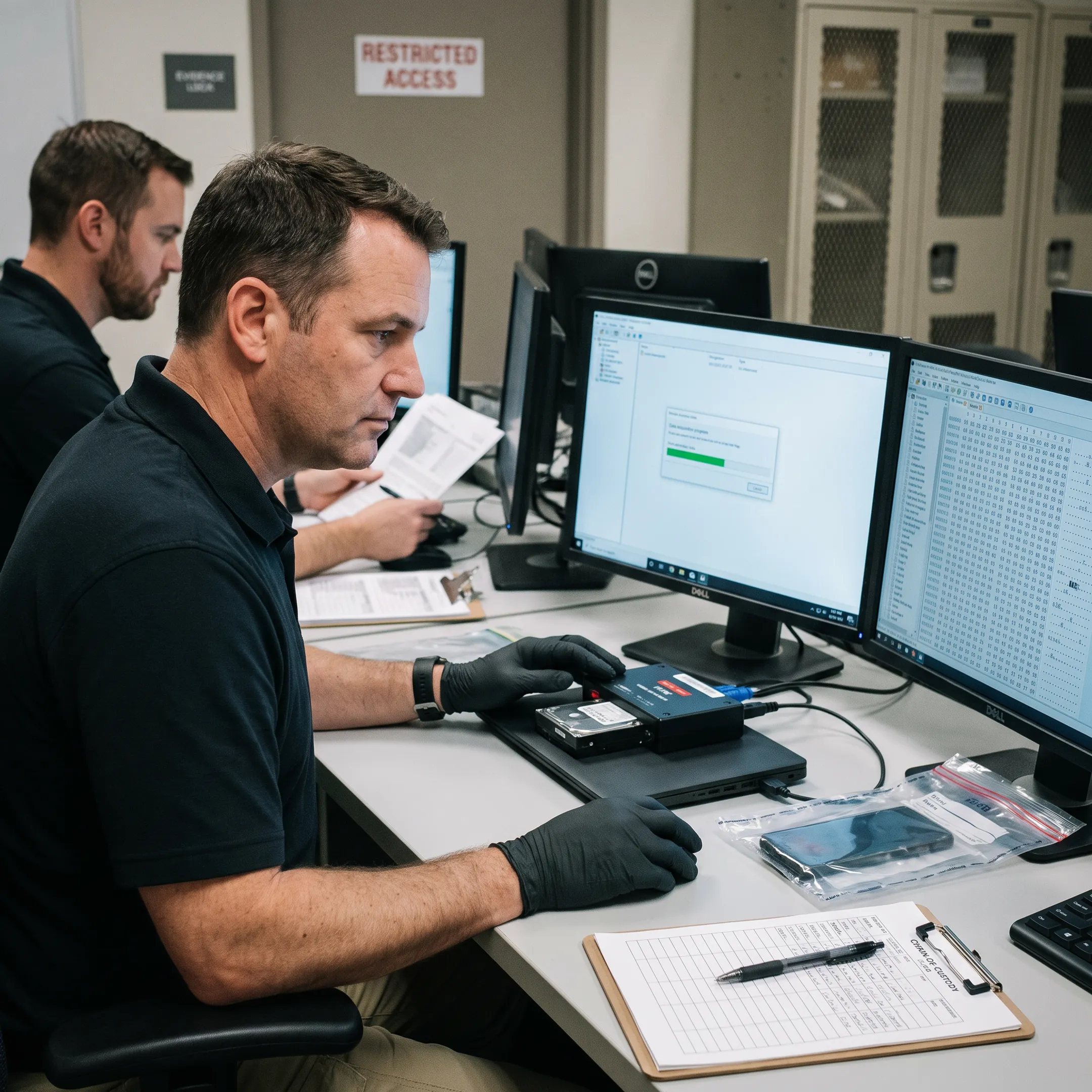 Forensic examiner analyzing a compromised laptop