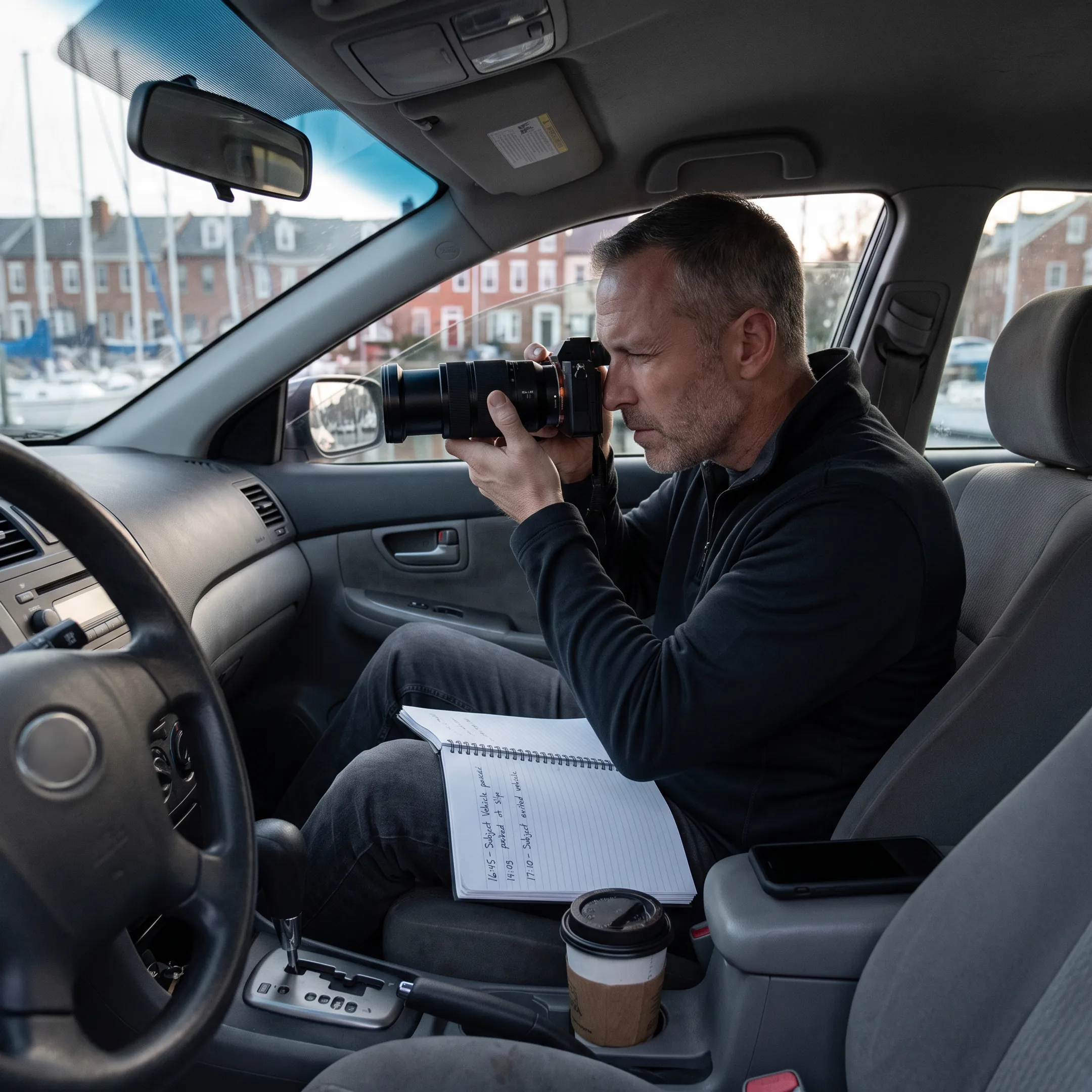 Investigator conducting discreet surveillance near Annapolis