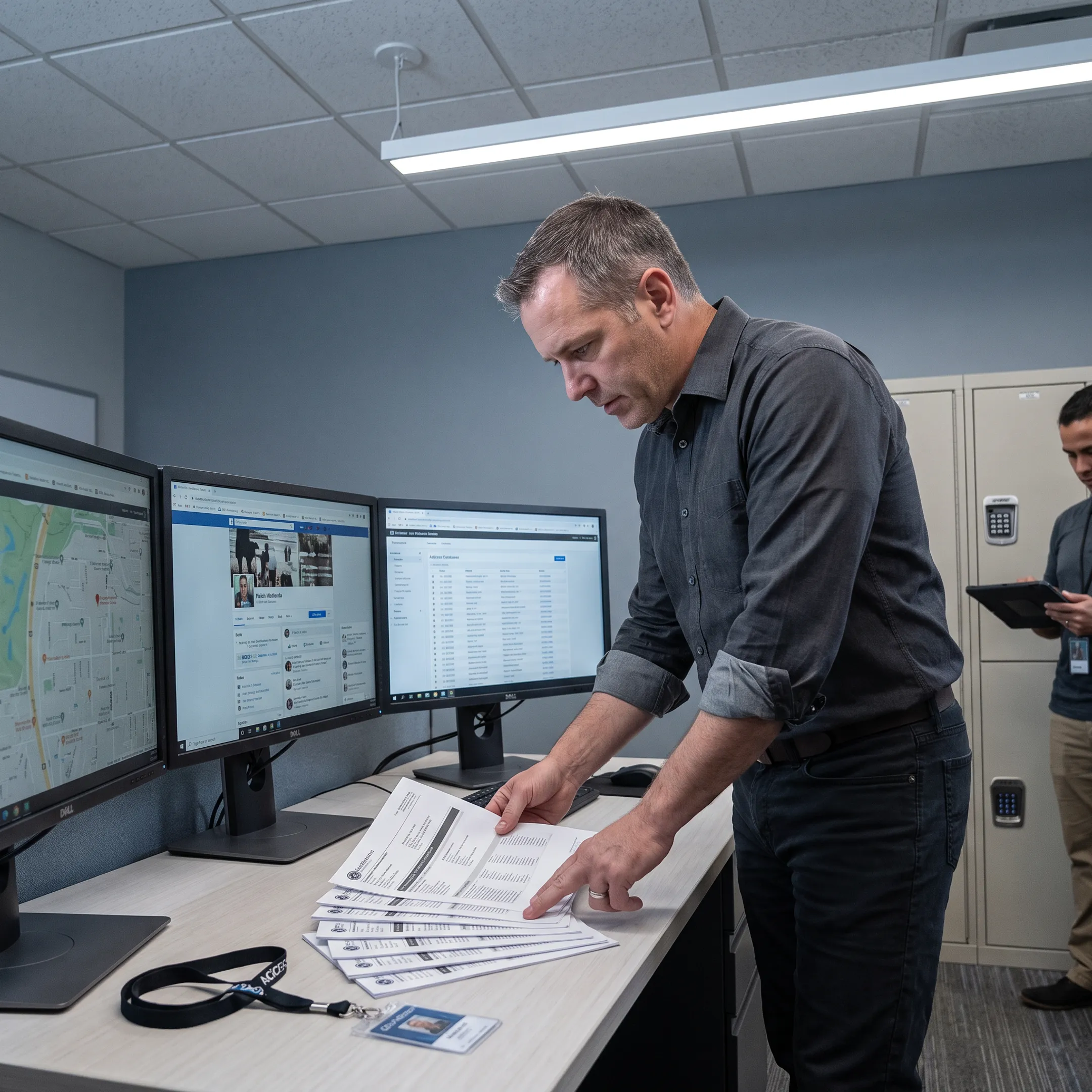 Investigator analyzing skip tracing information