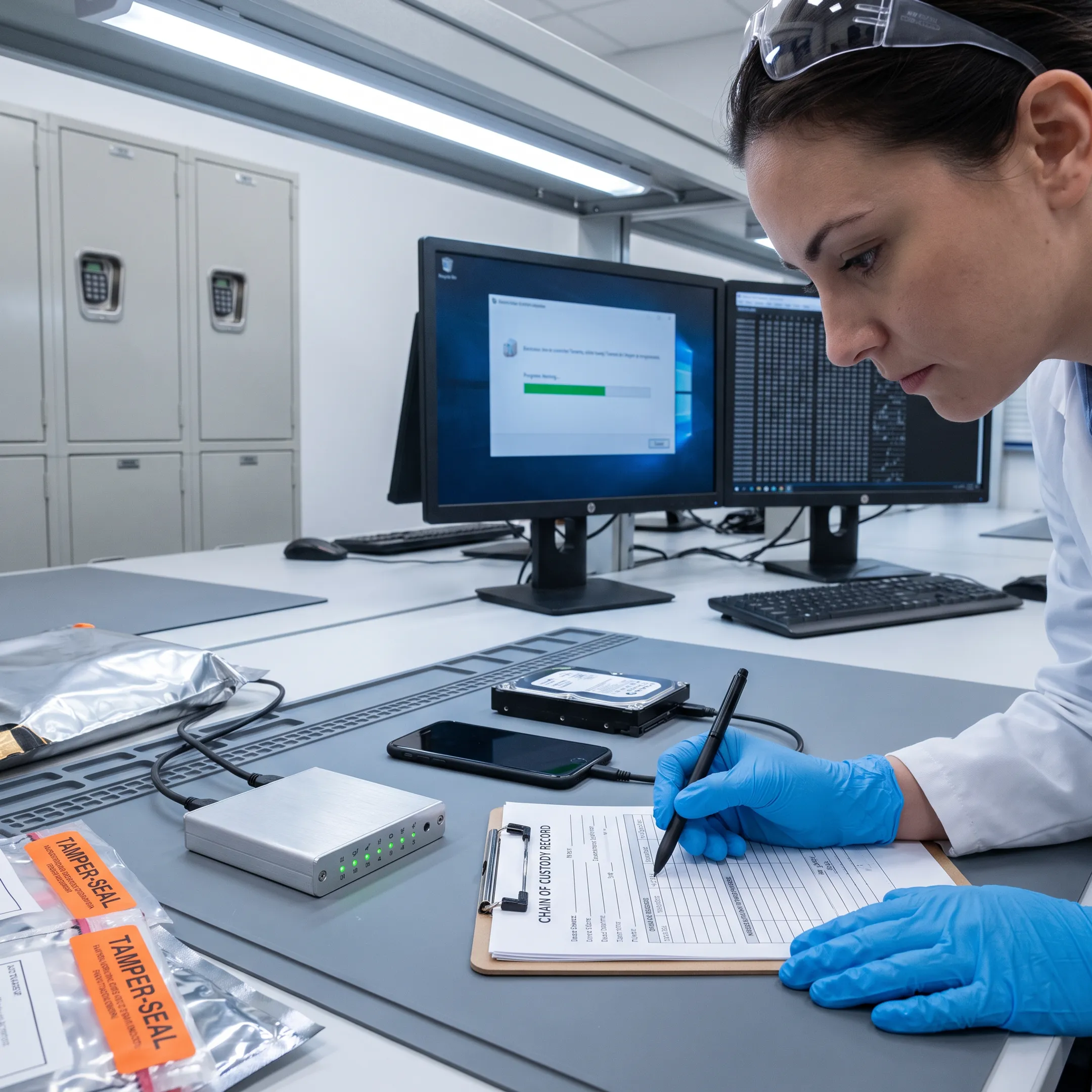 Forensic specialist examining digital evidence