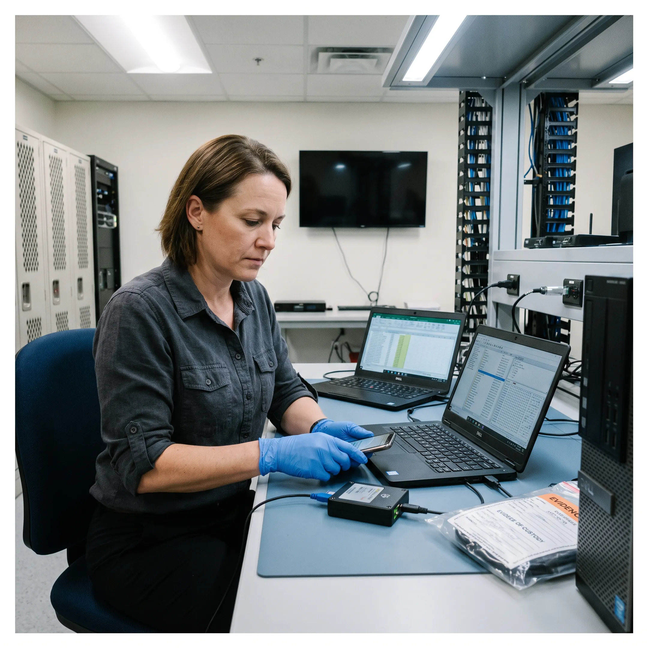 Digital forensic examiner reviewing evidence