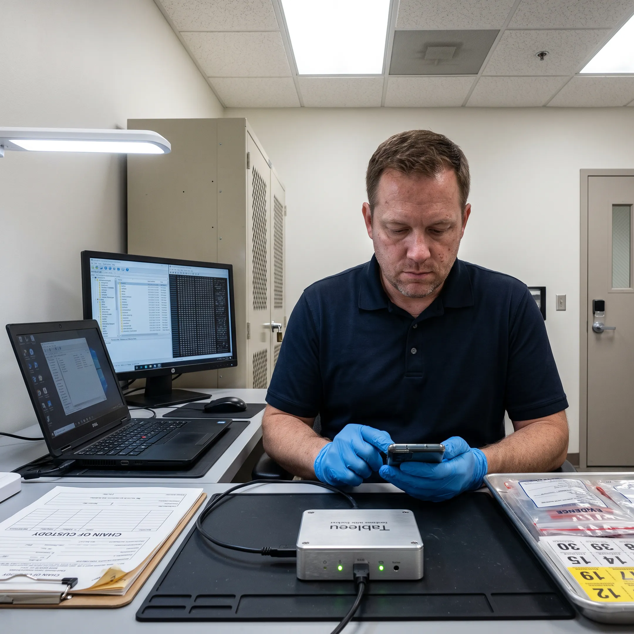 Forensic analyst examining mobile evidence