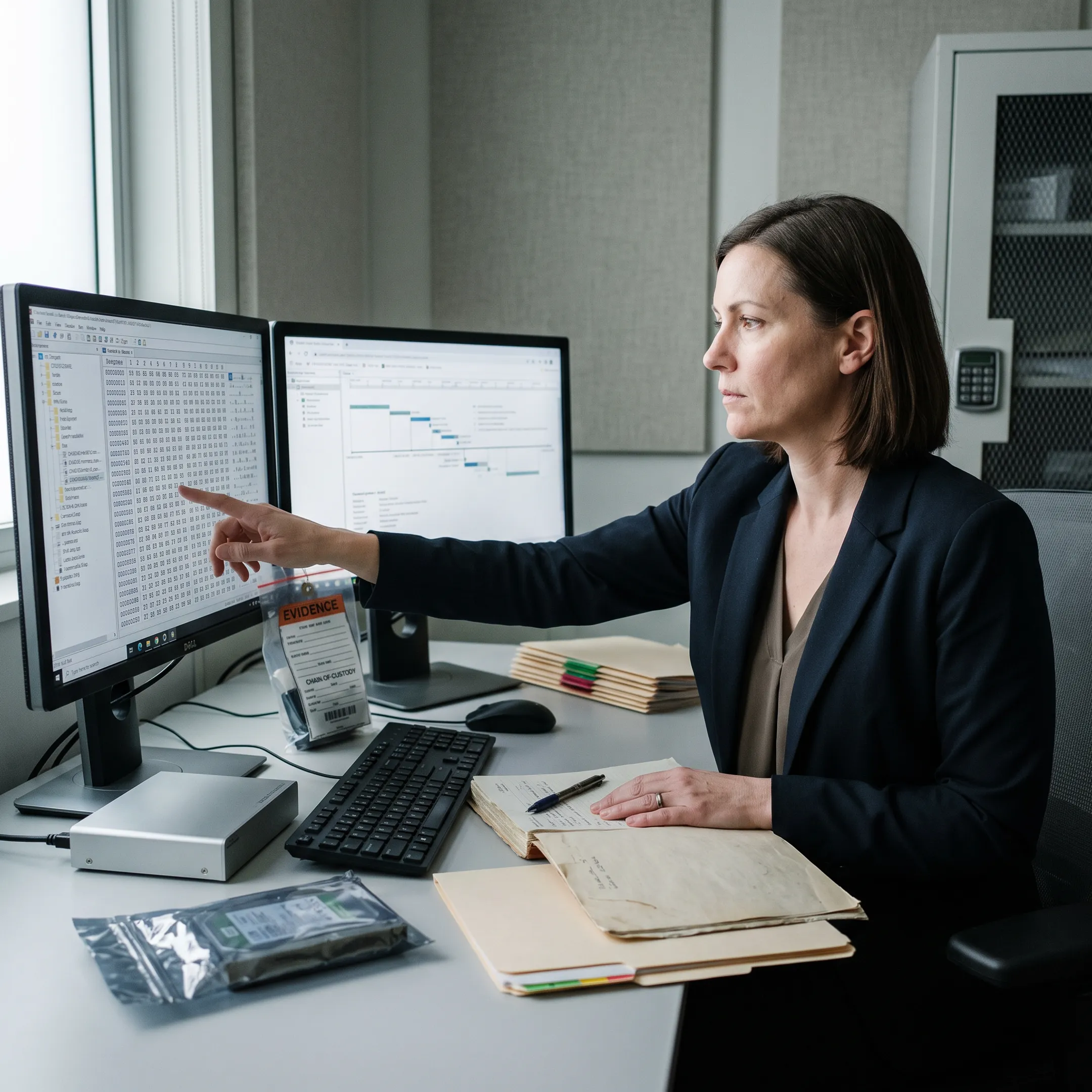 Digital forensic expert reviewing evidence for litigation