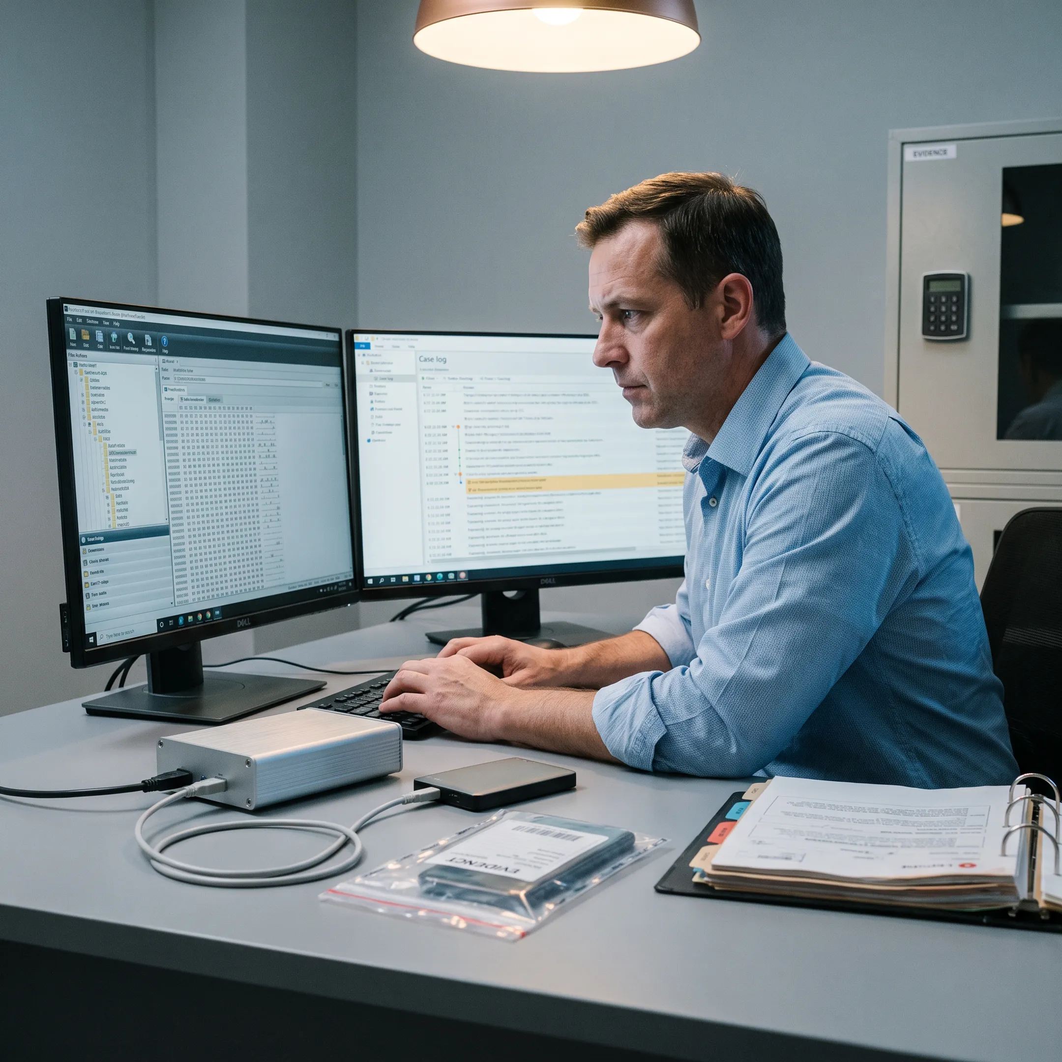 Digital forensic expert reviewing evidence for litigation
