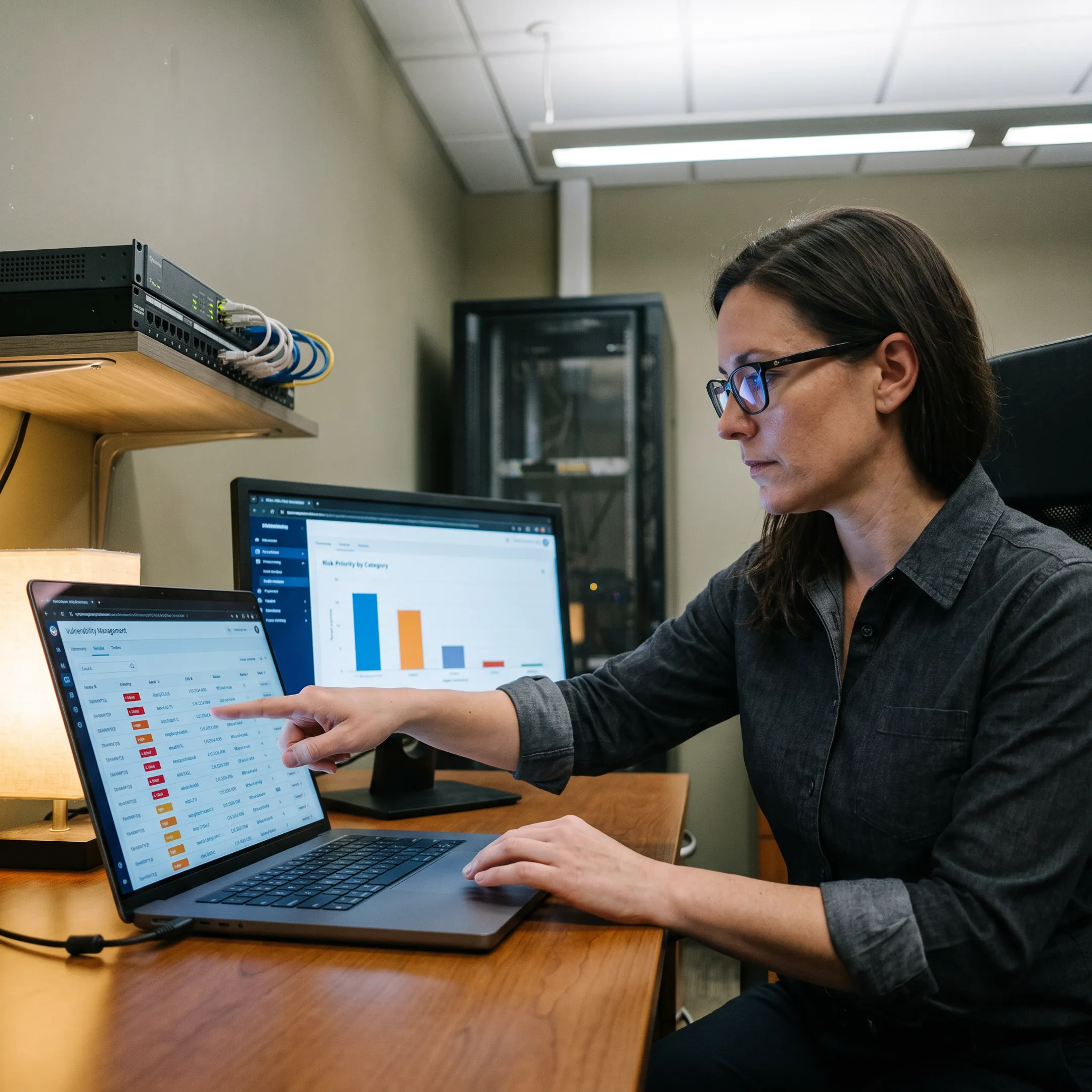 Security specialist reviewing a cyber risk assessment