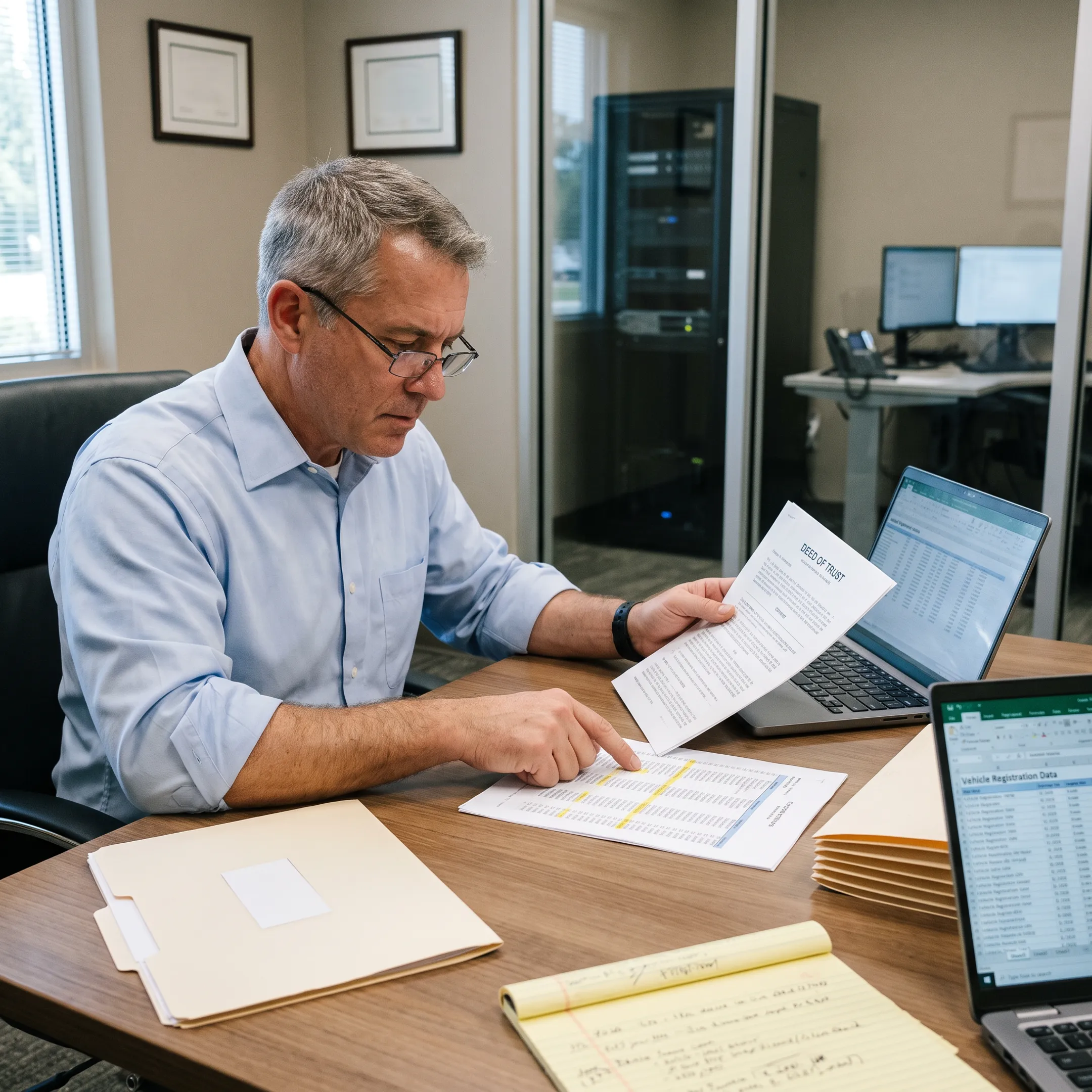 Investigator organizing asset research evidence