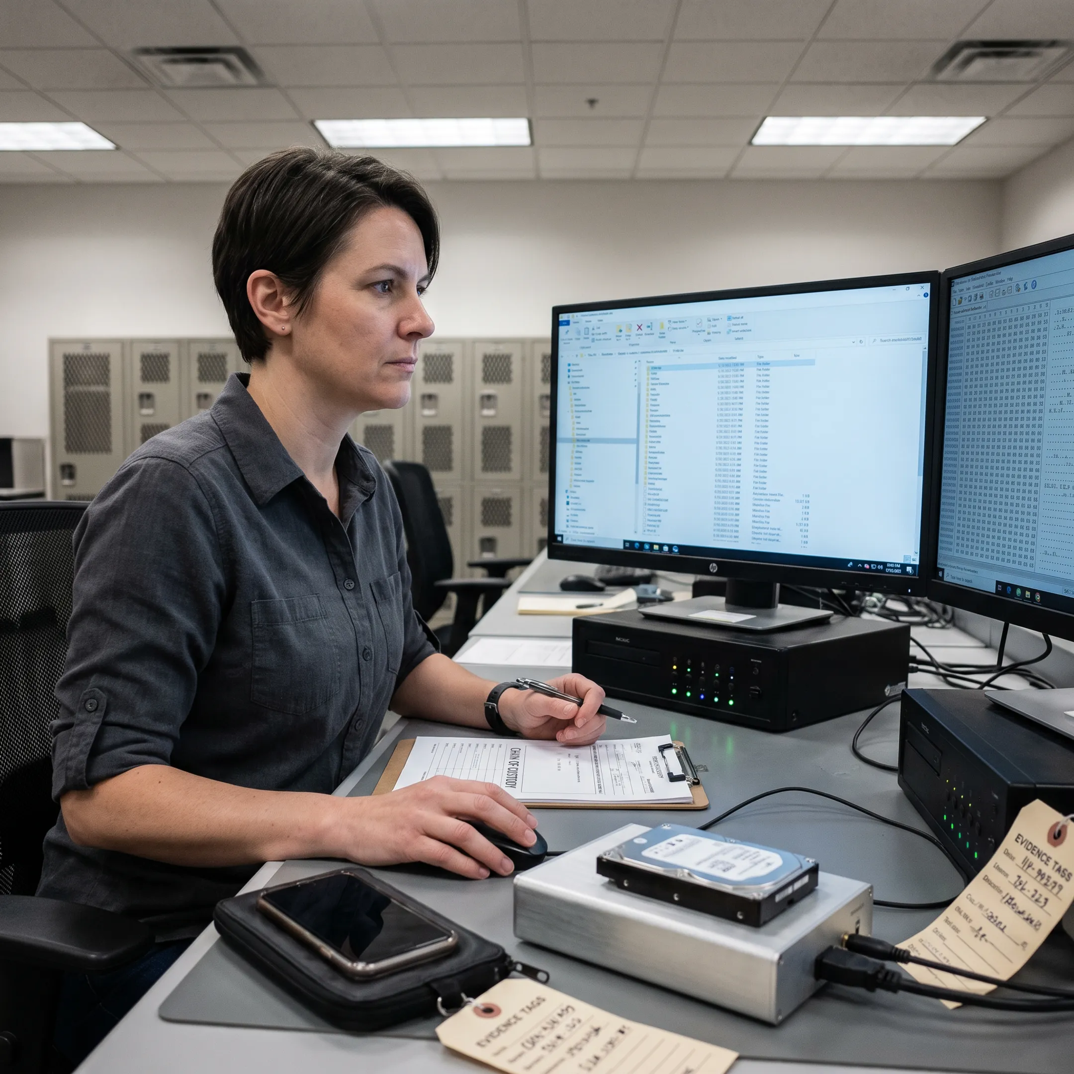 Forensic examiner documenting digital evidence