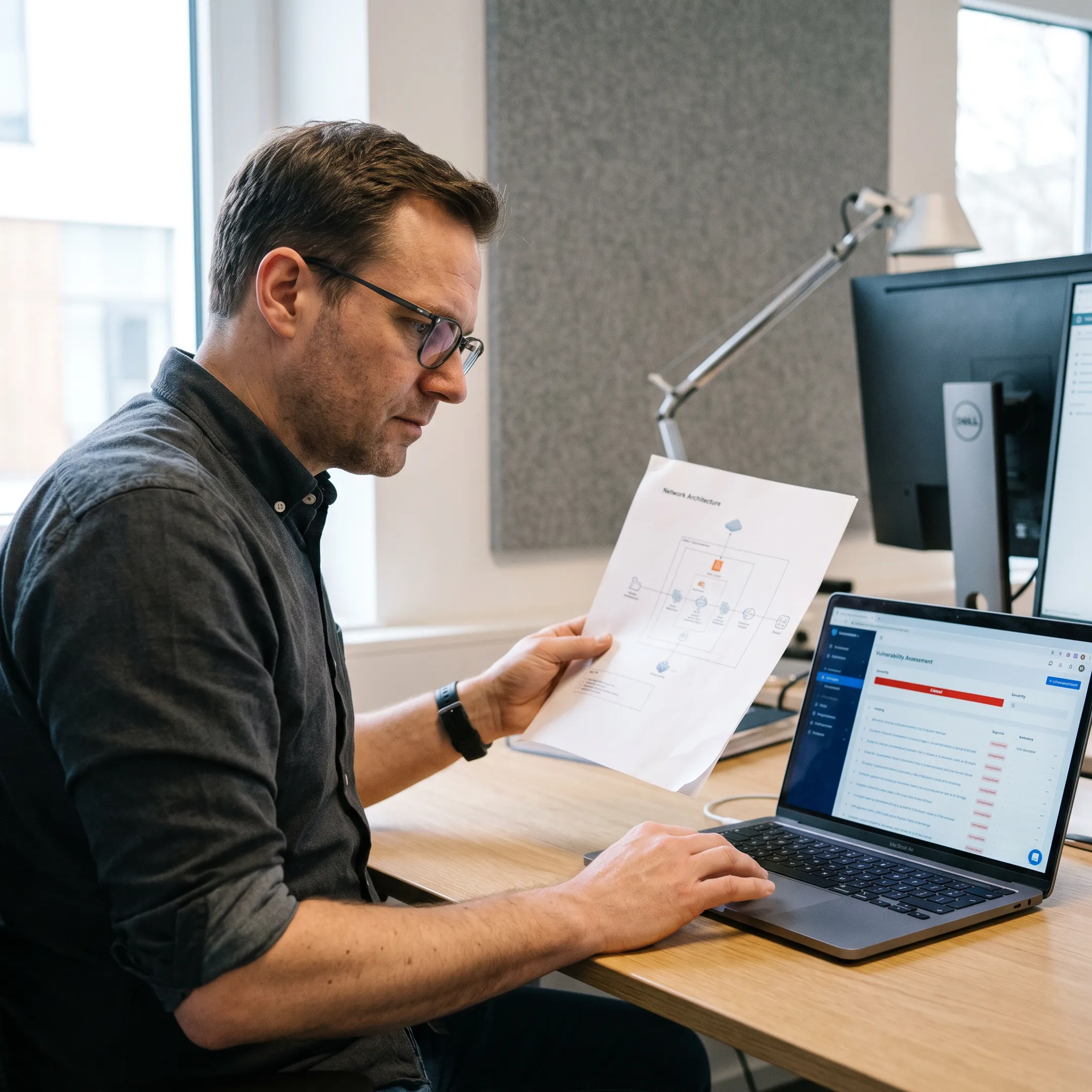 Security professional assessing a network environment