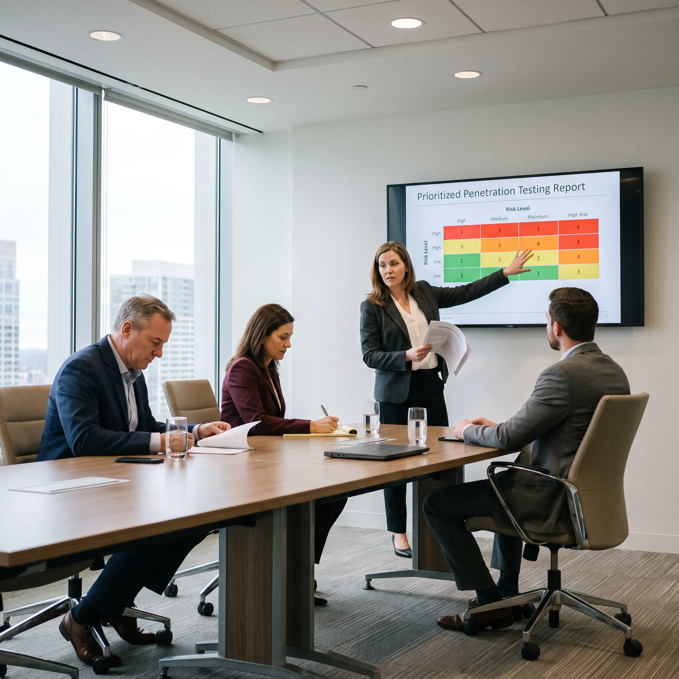 Consultant explaining prioritized cybersecurity risks