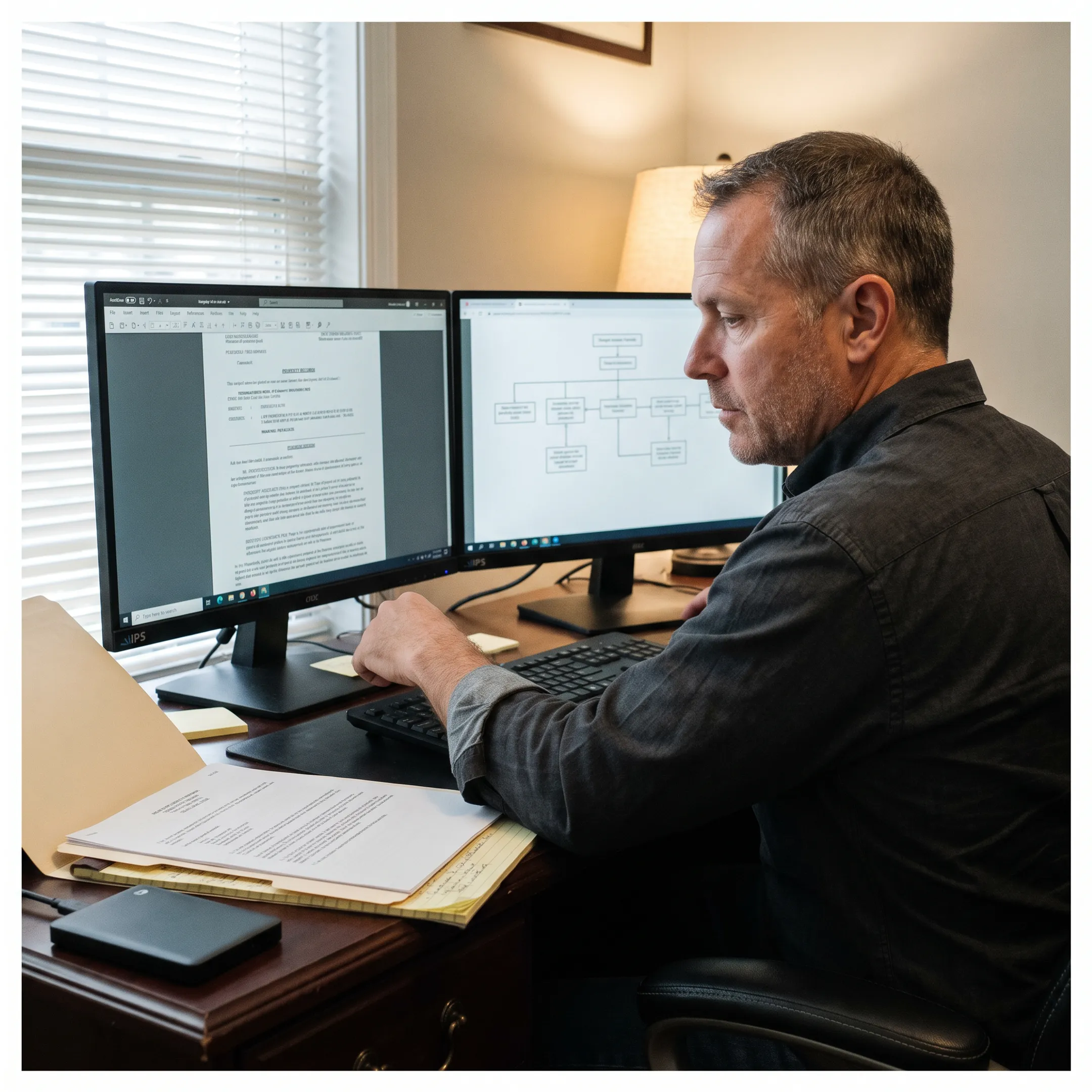 Investigator reviewing asset search records