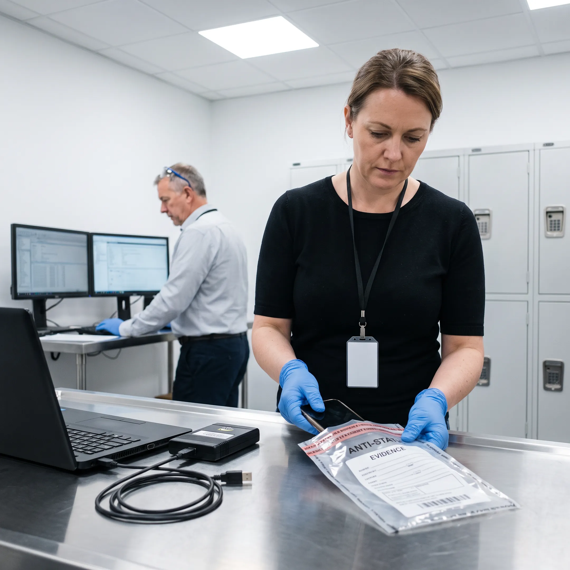 Forensic examiner documenting digital evidence