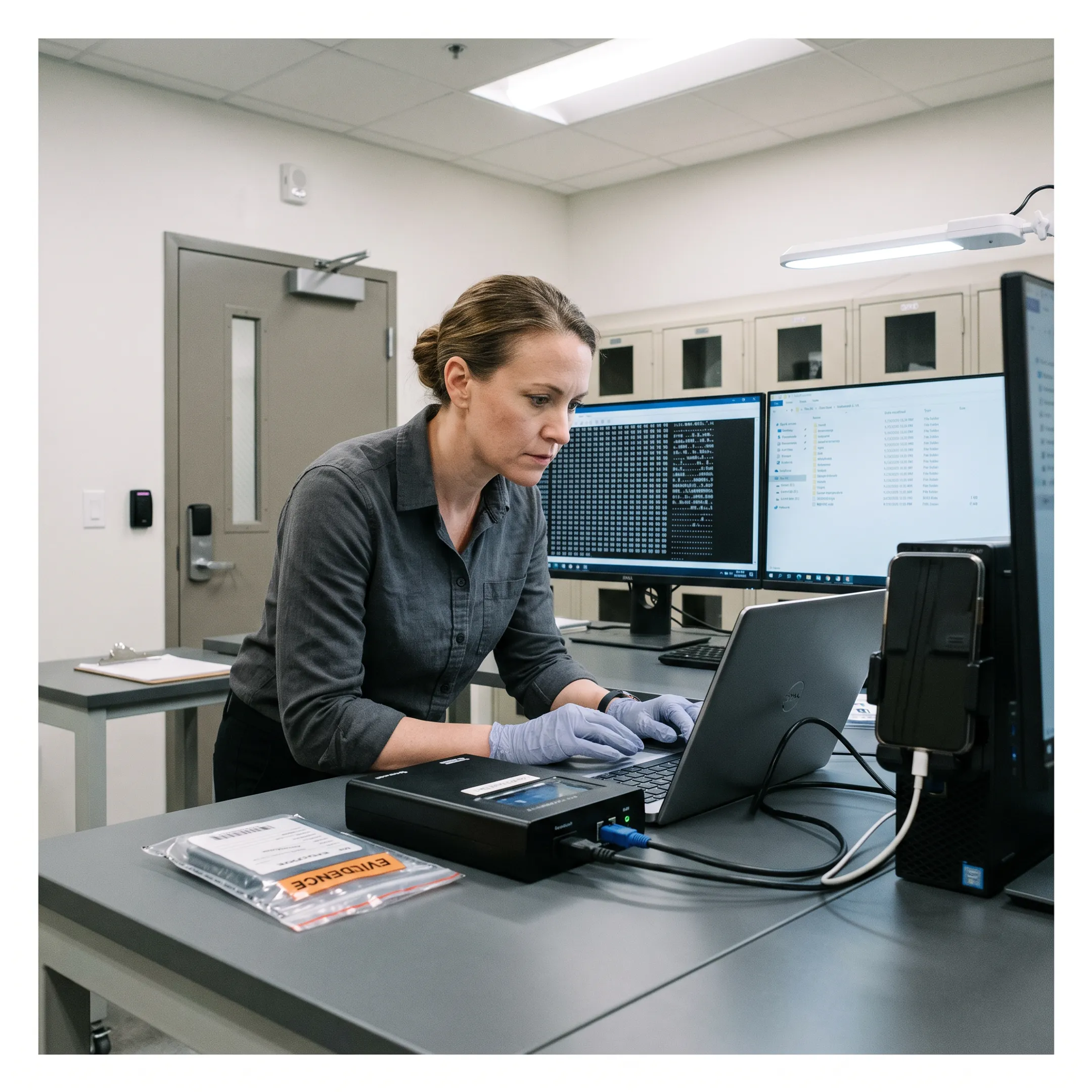 Digital forensic examiner analyzing a compromised laptop