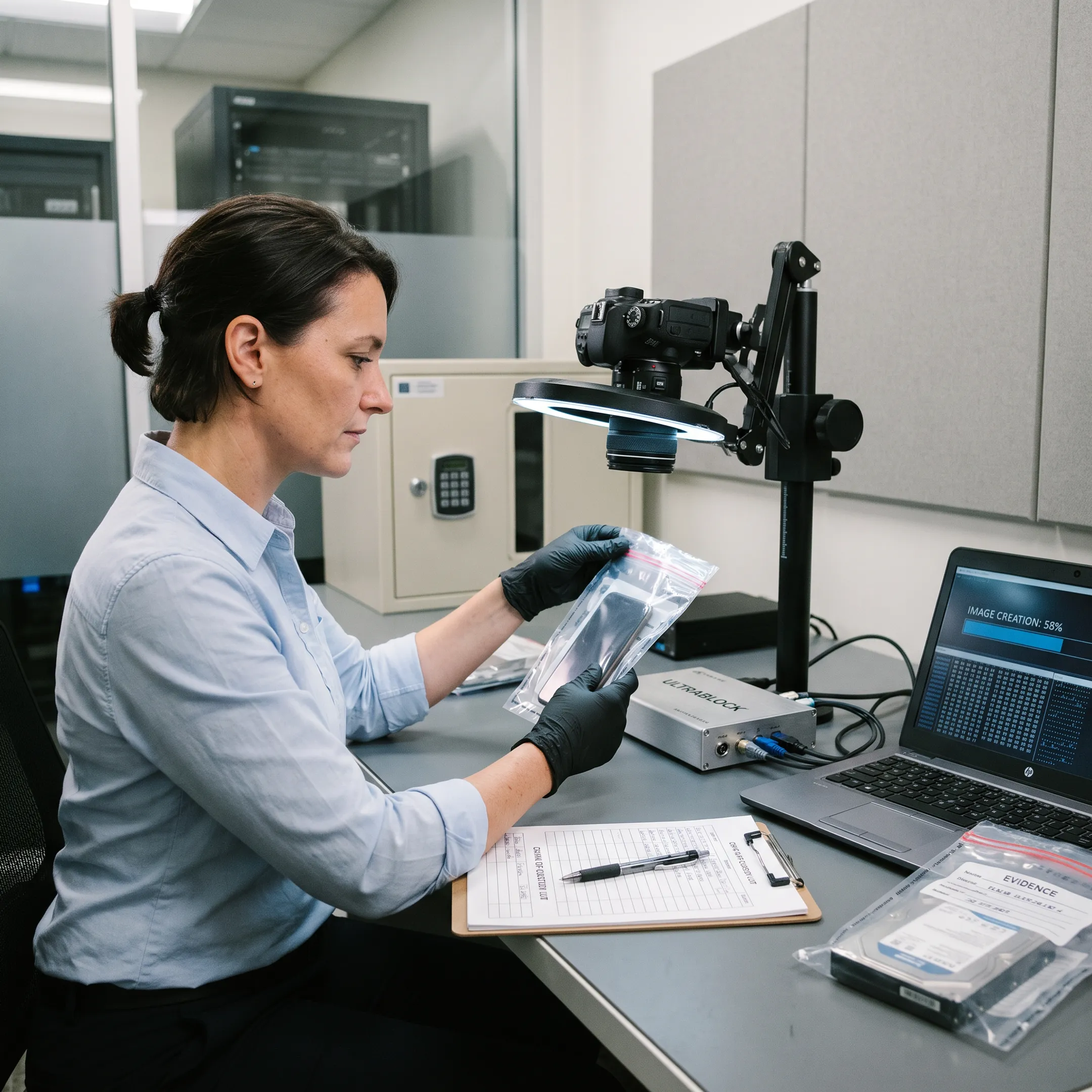 Forensic analyst documenting digital evidence