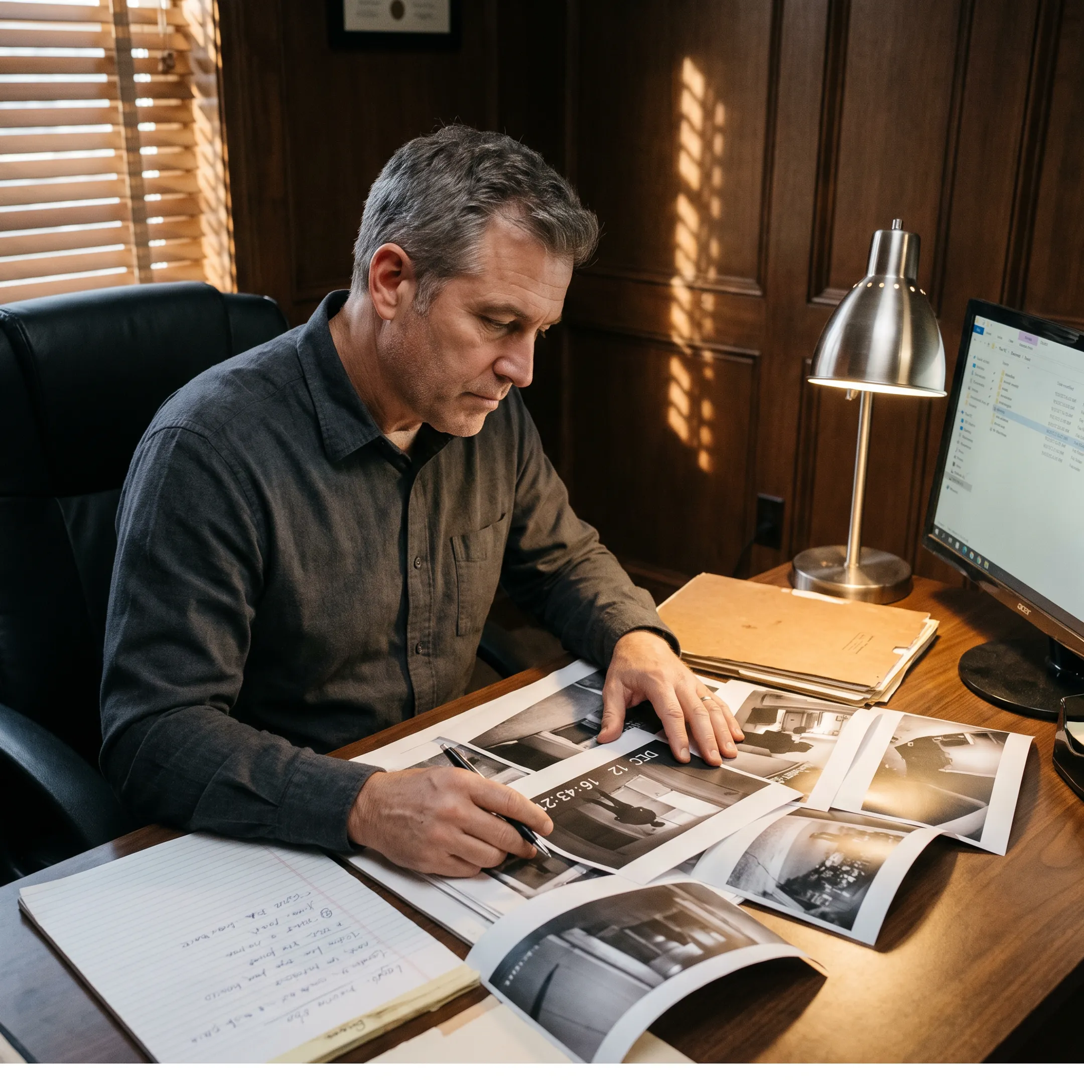 Investigator reviewing surveillance evidence