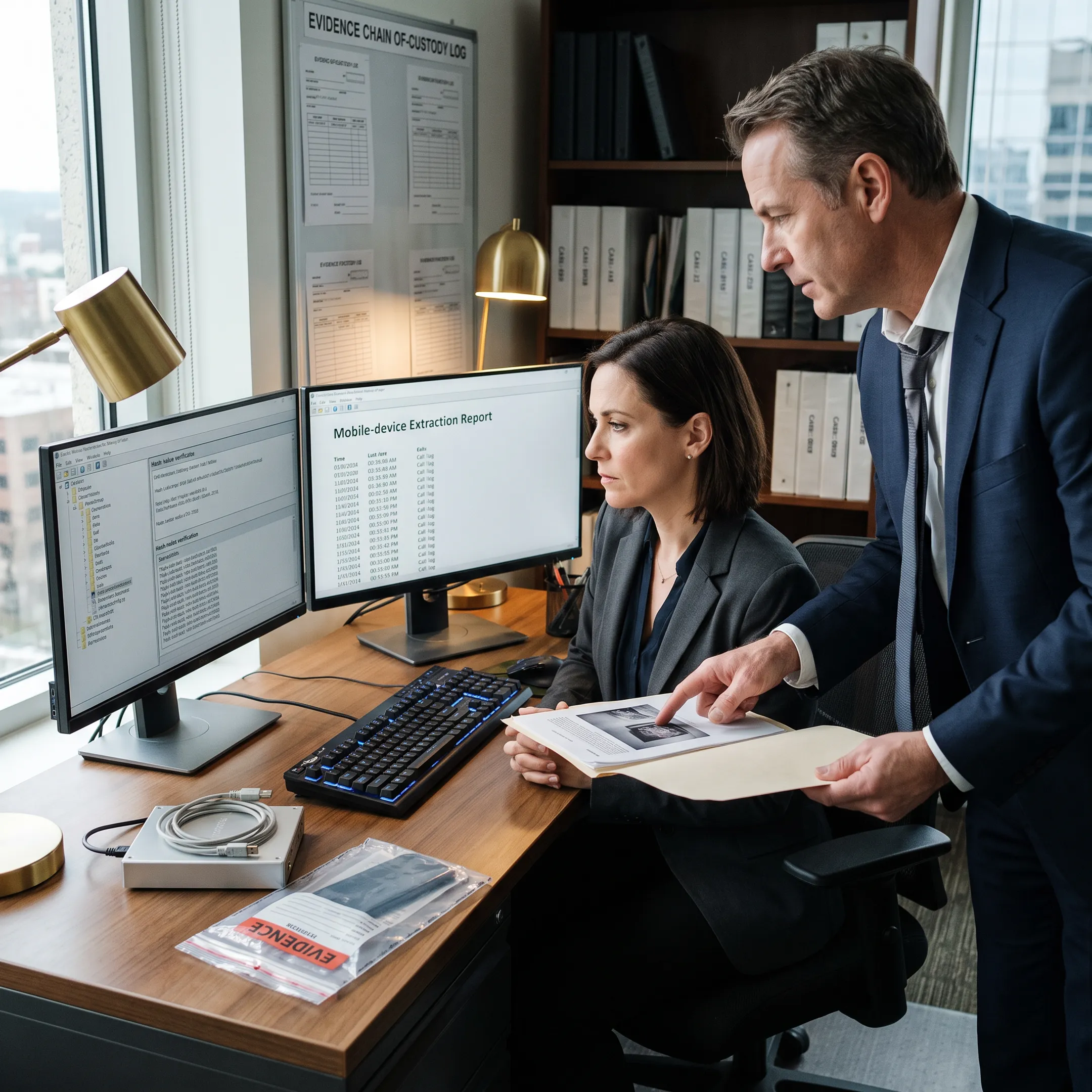 Digital forensic expert reviewing evidence for litigation