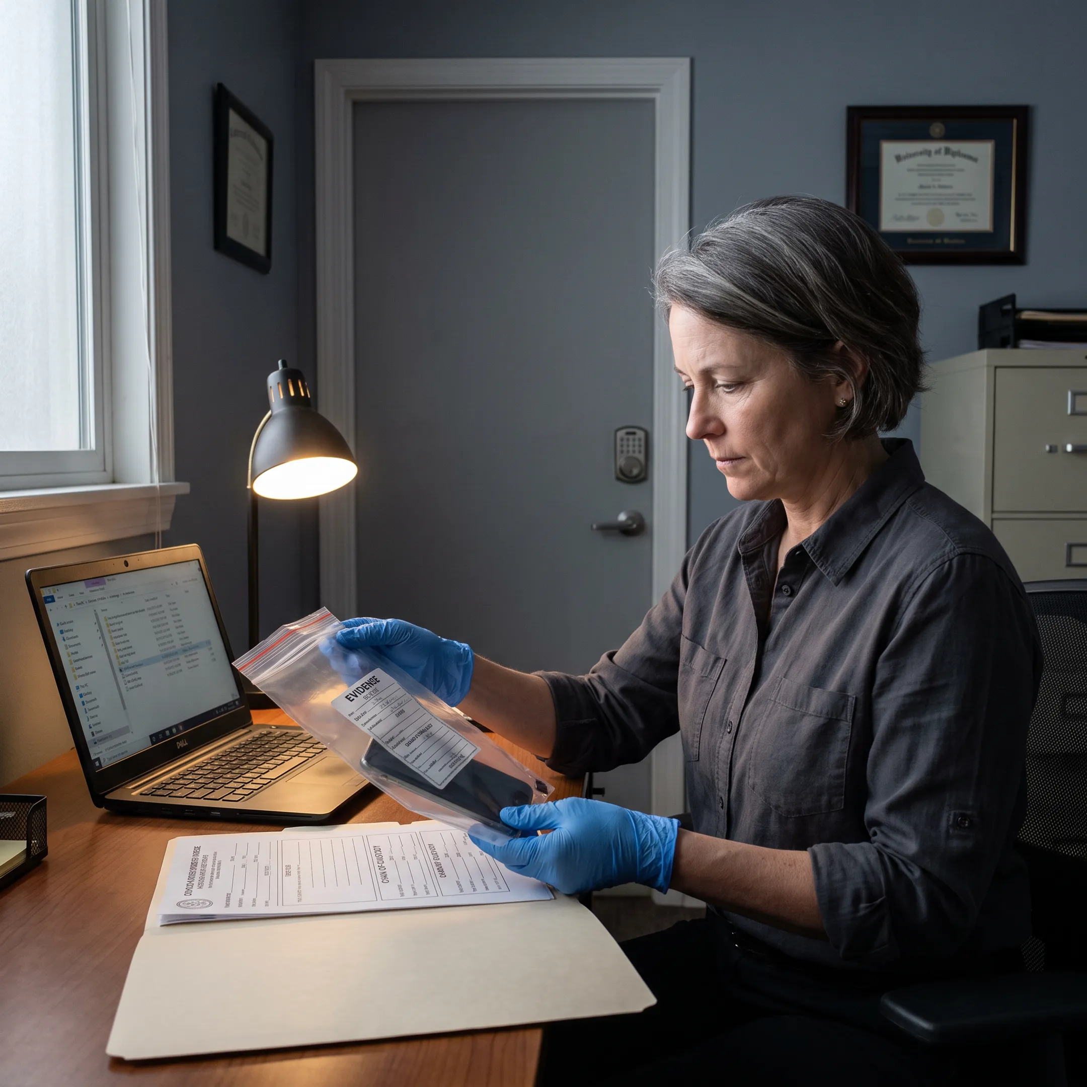 Investigator documenting evidence for a case
