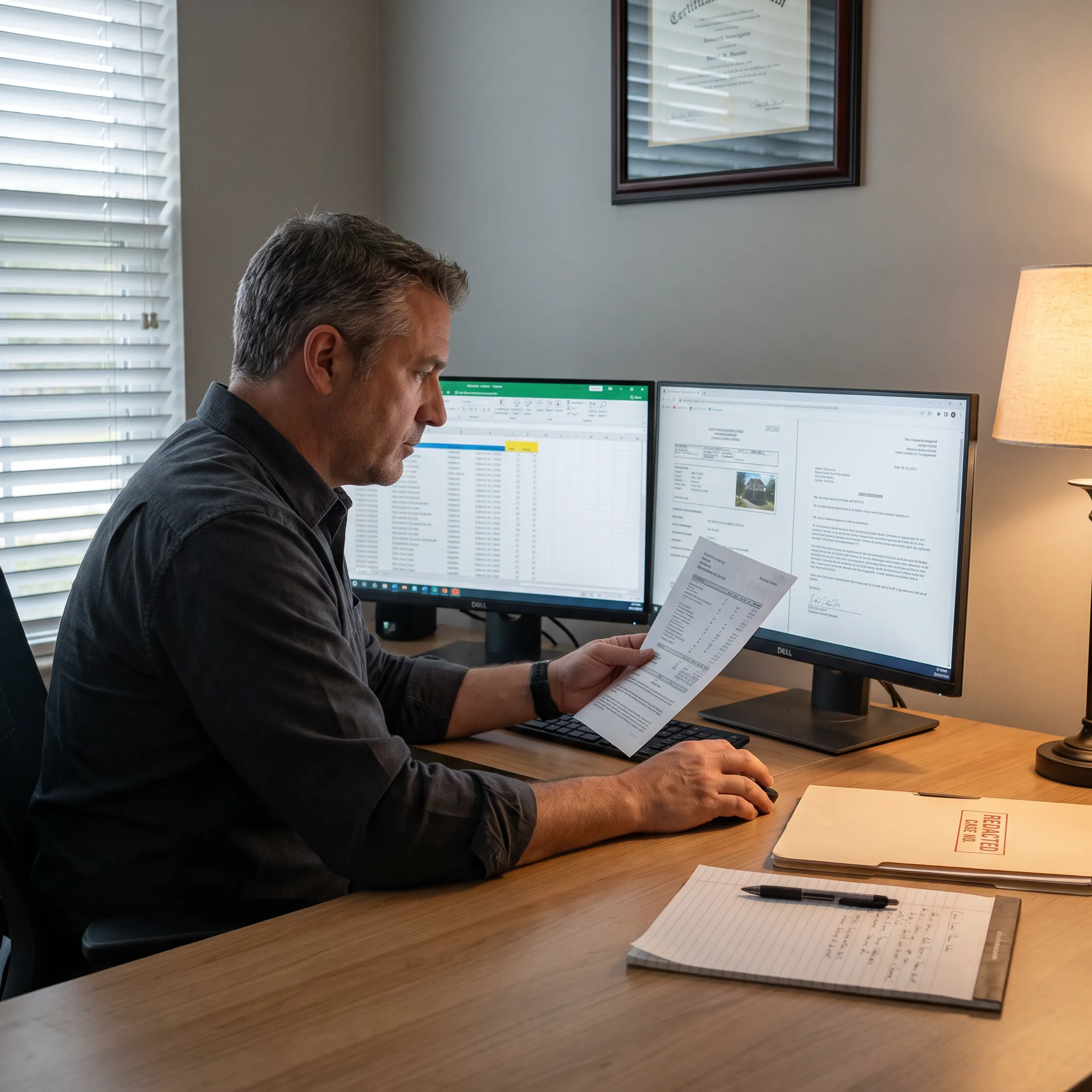 Investigator reviewing financial asset records