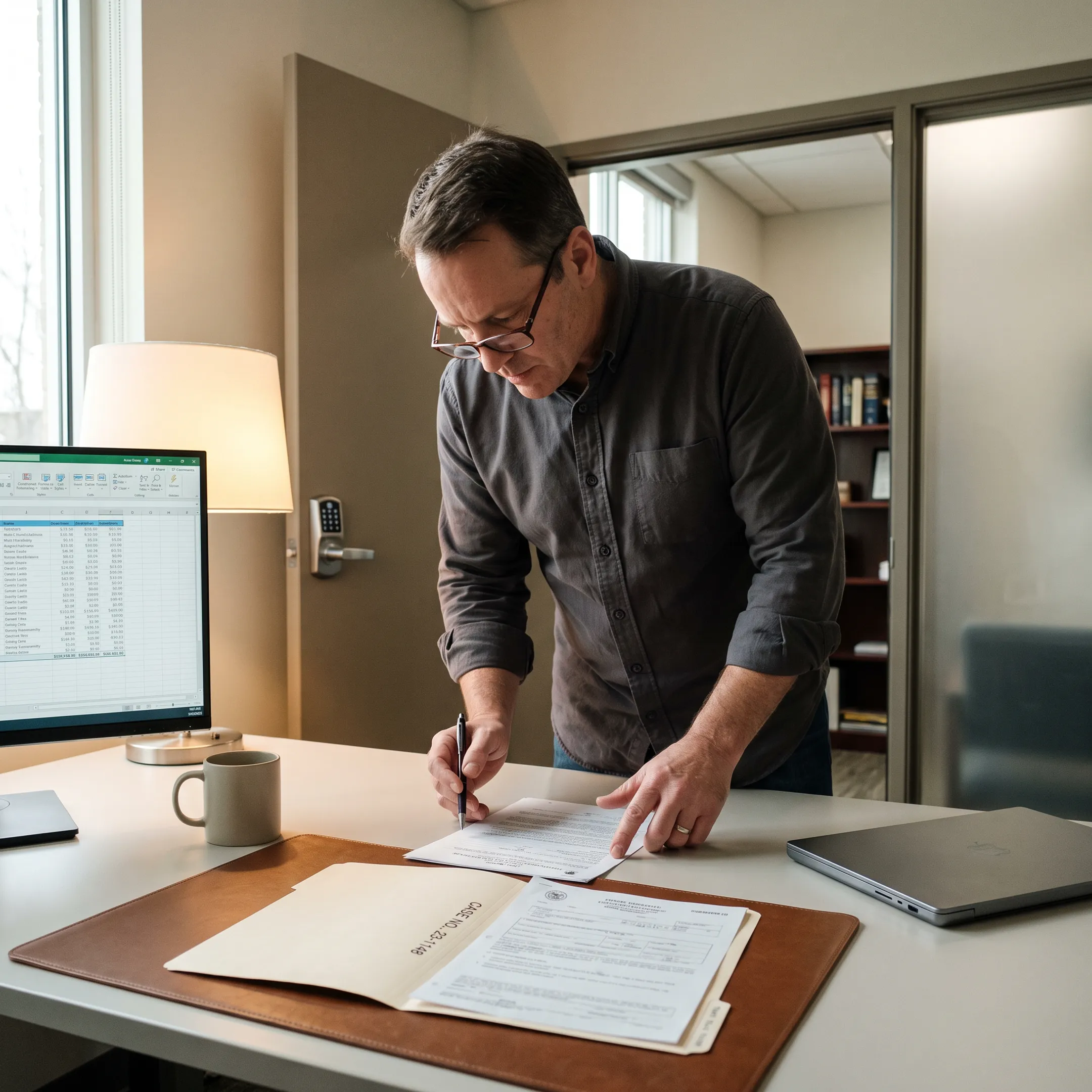 Investigator analyzing property and business records