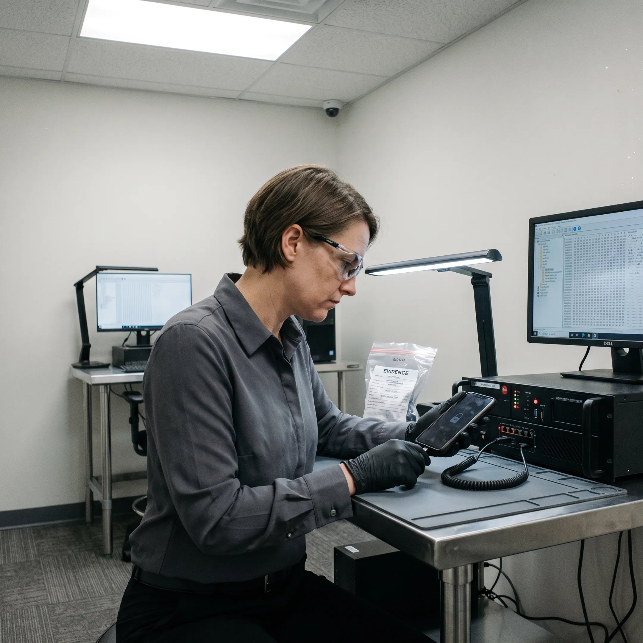 Specialist extracting data from a smartphone