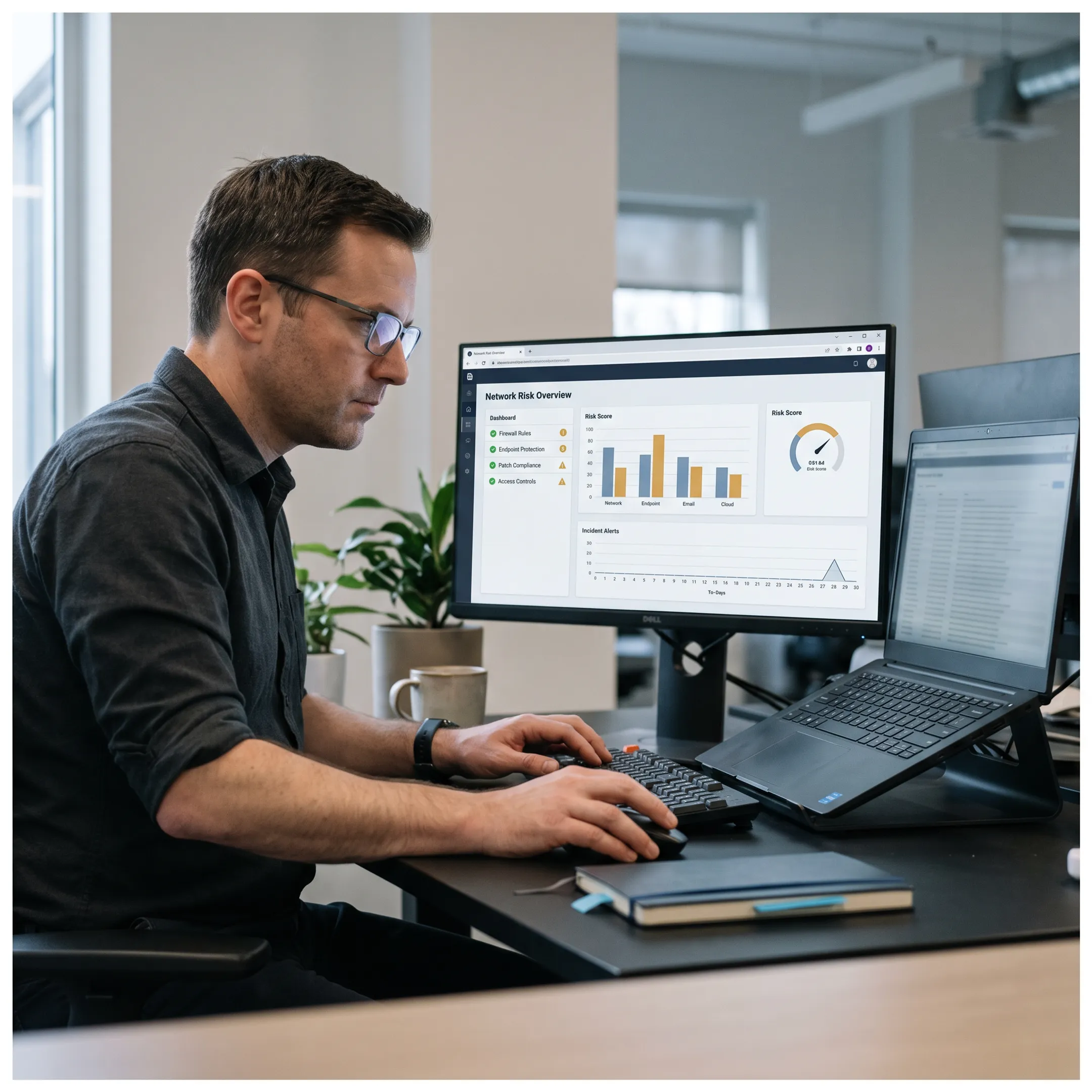 Specialist assessing a business security network