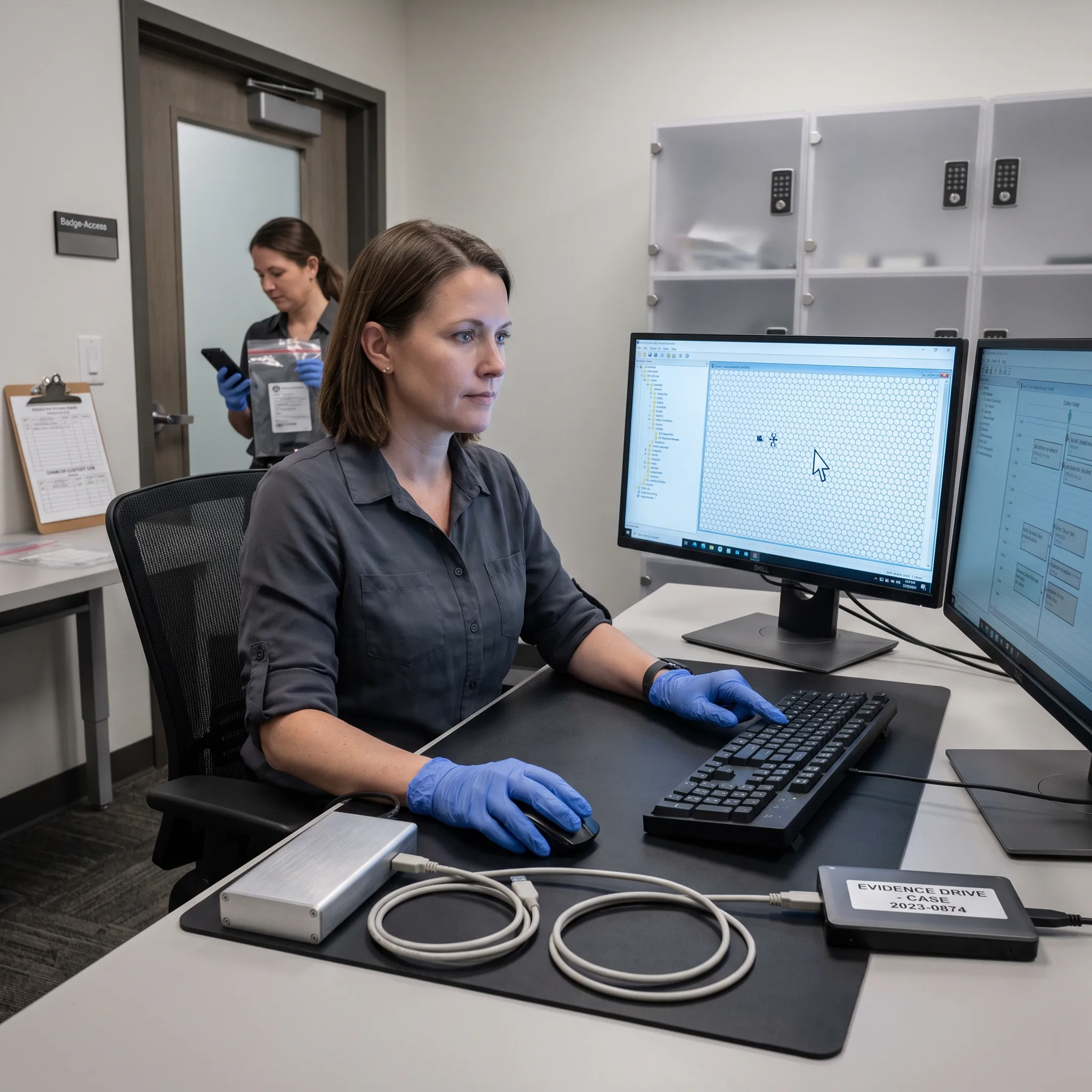 Digital forensic examiner analyzing evidence on a computer