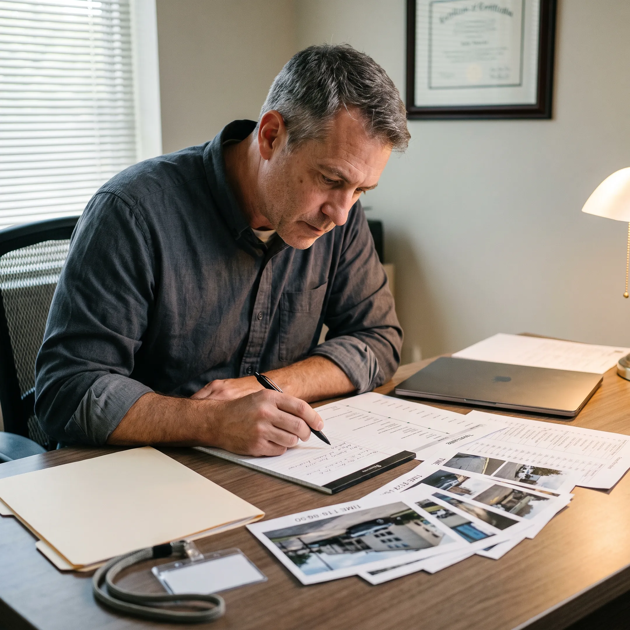 Investigator reviewing surveillance documentation