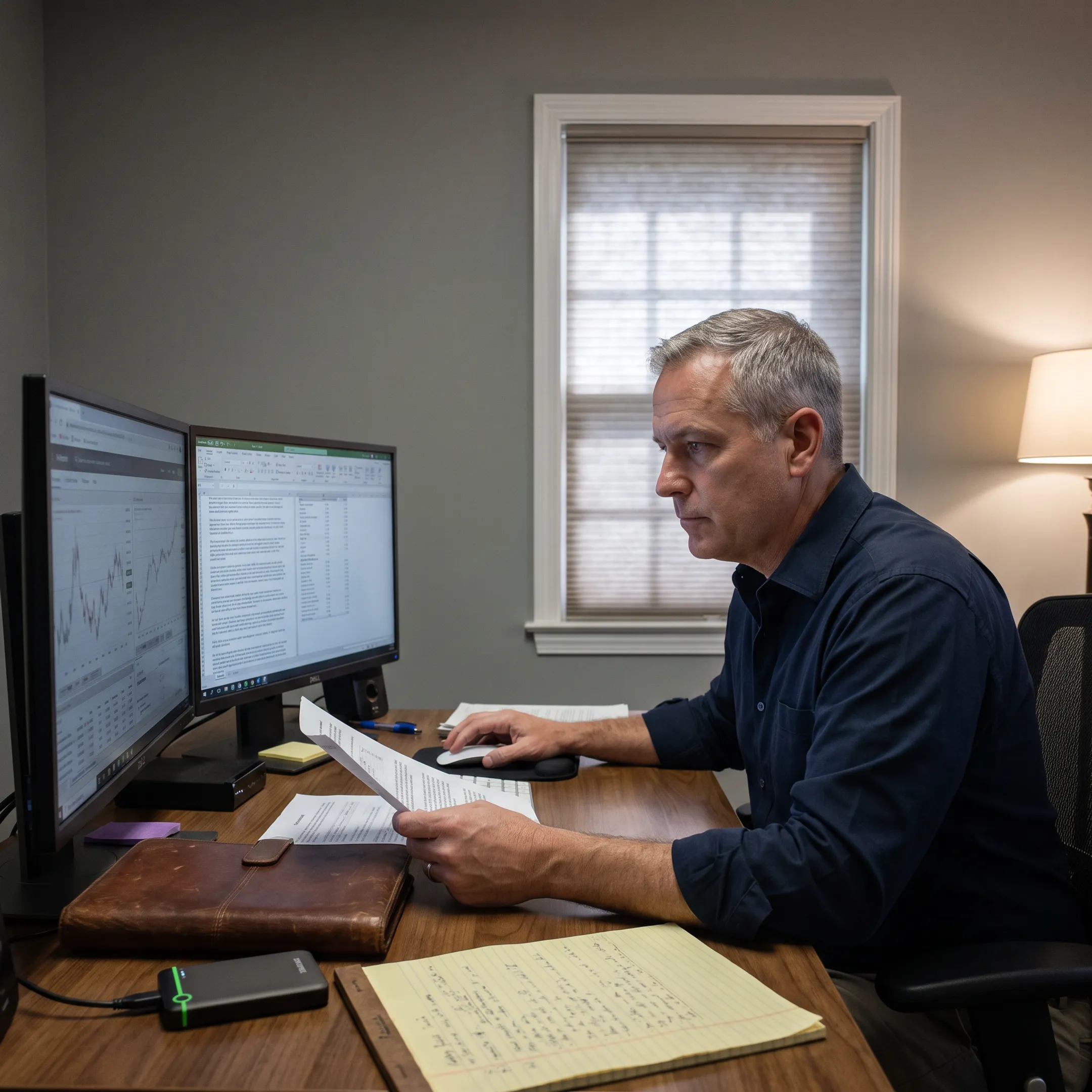Investigator reviewing asset search records