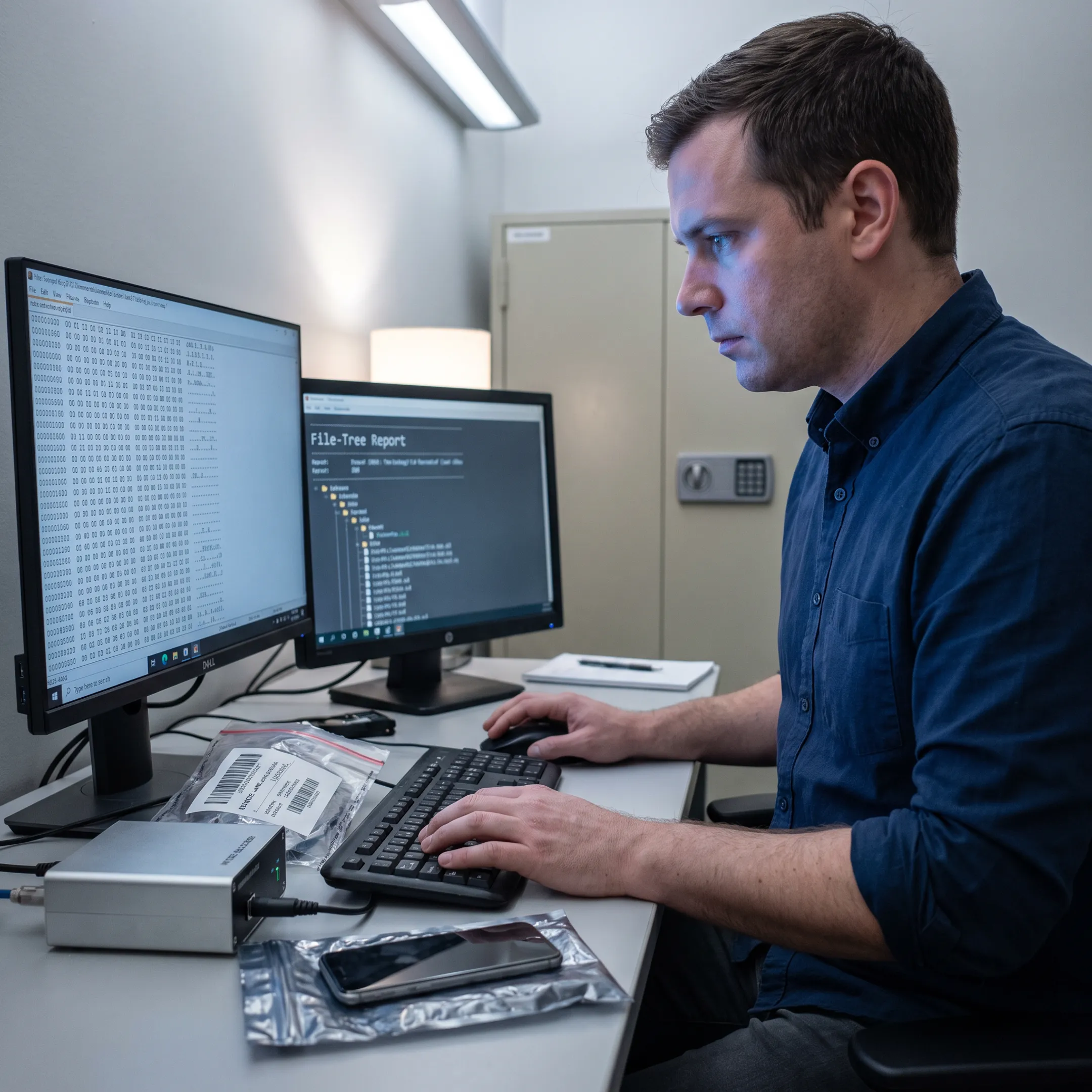 Forensic analyst examining digital evidence