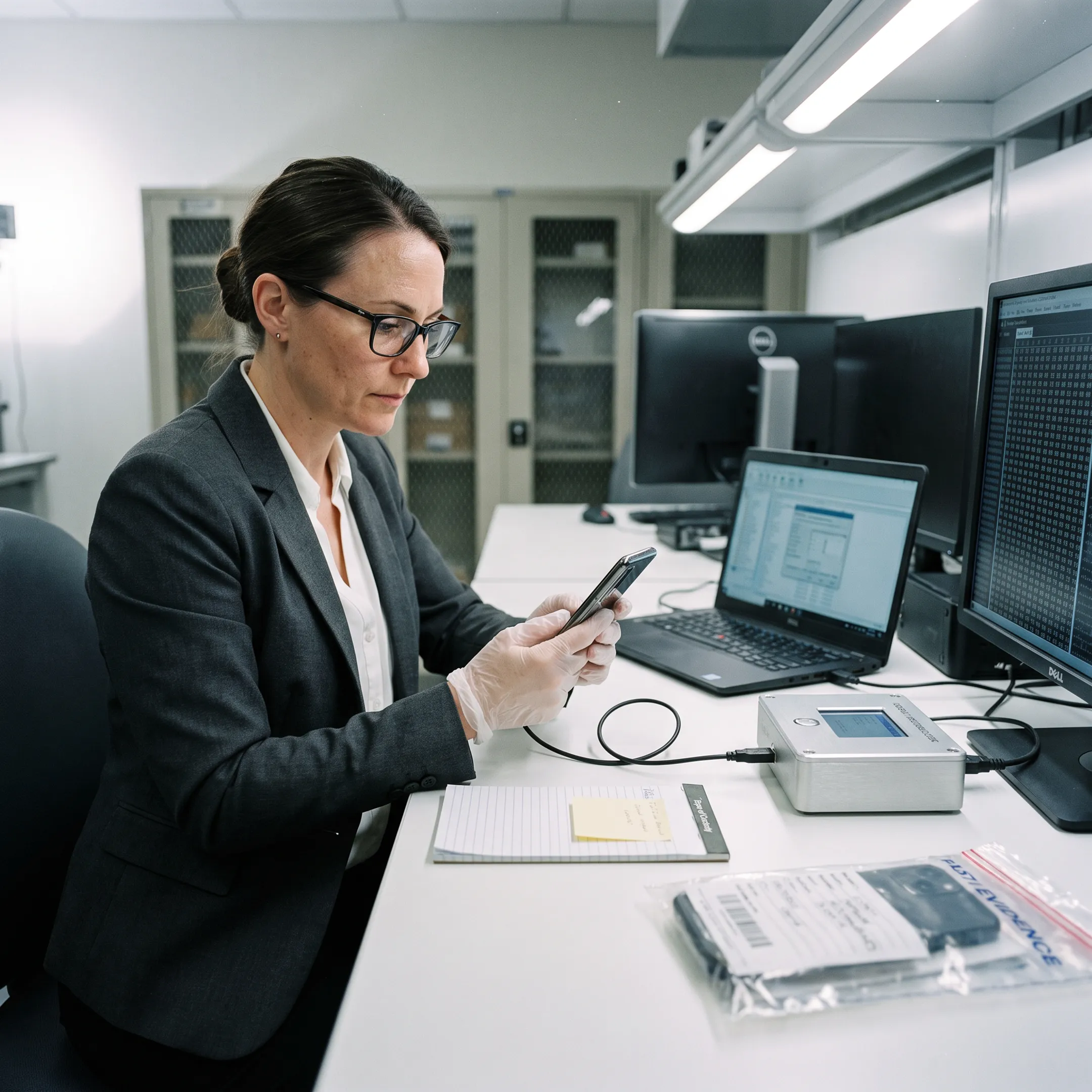 Digital forensic examiner reviewing a compromised laptop