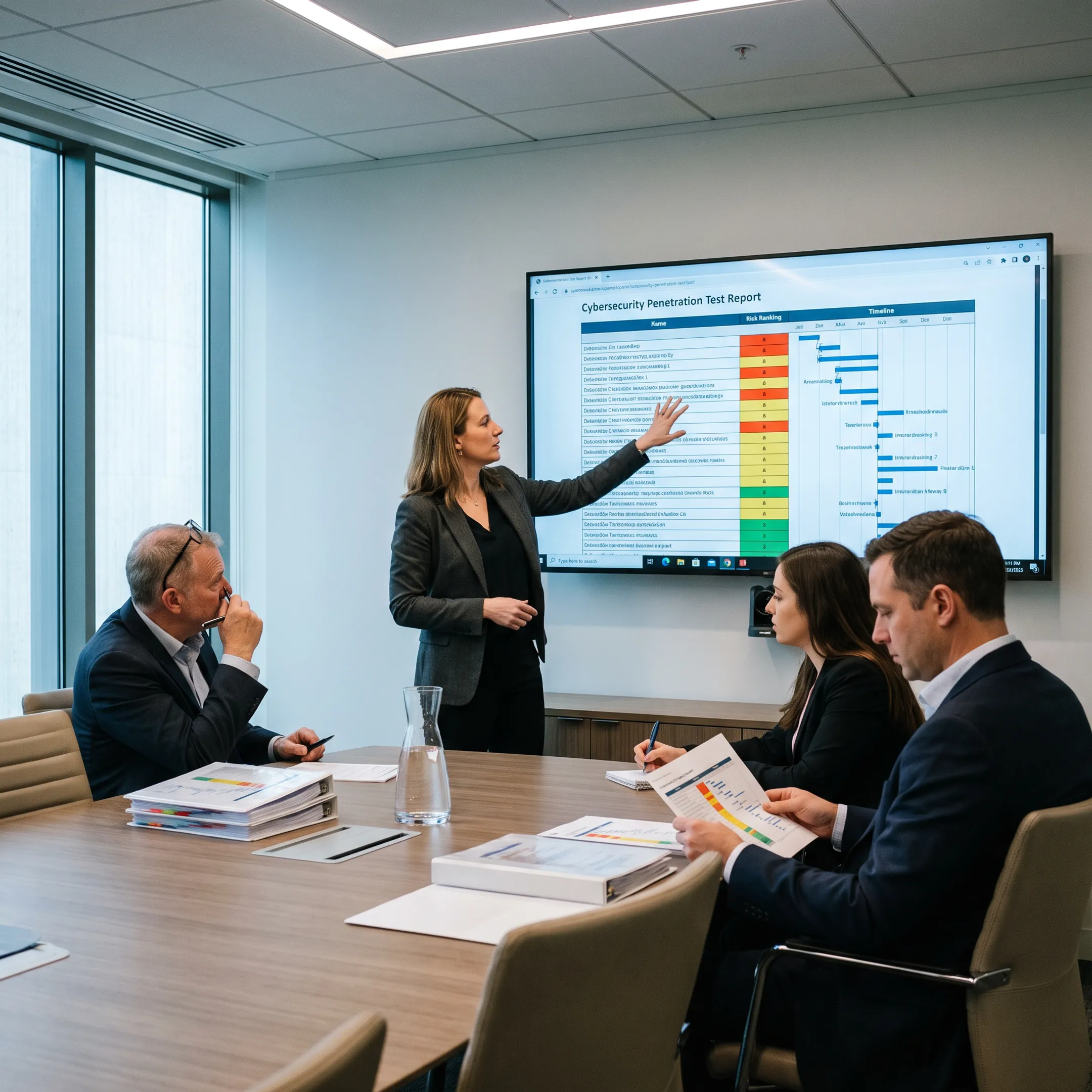 Consultant presenting prioritized cybersecurity findings