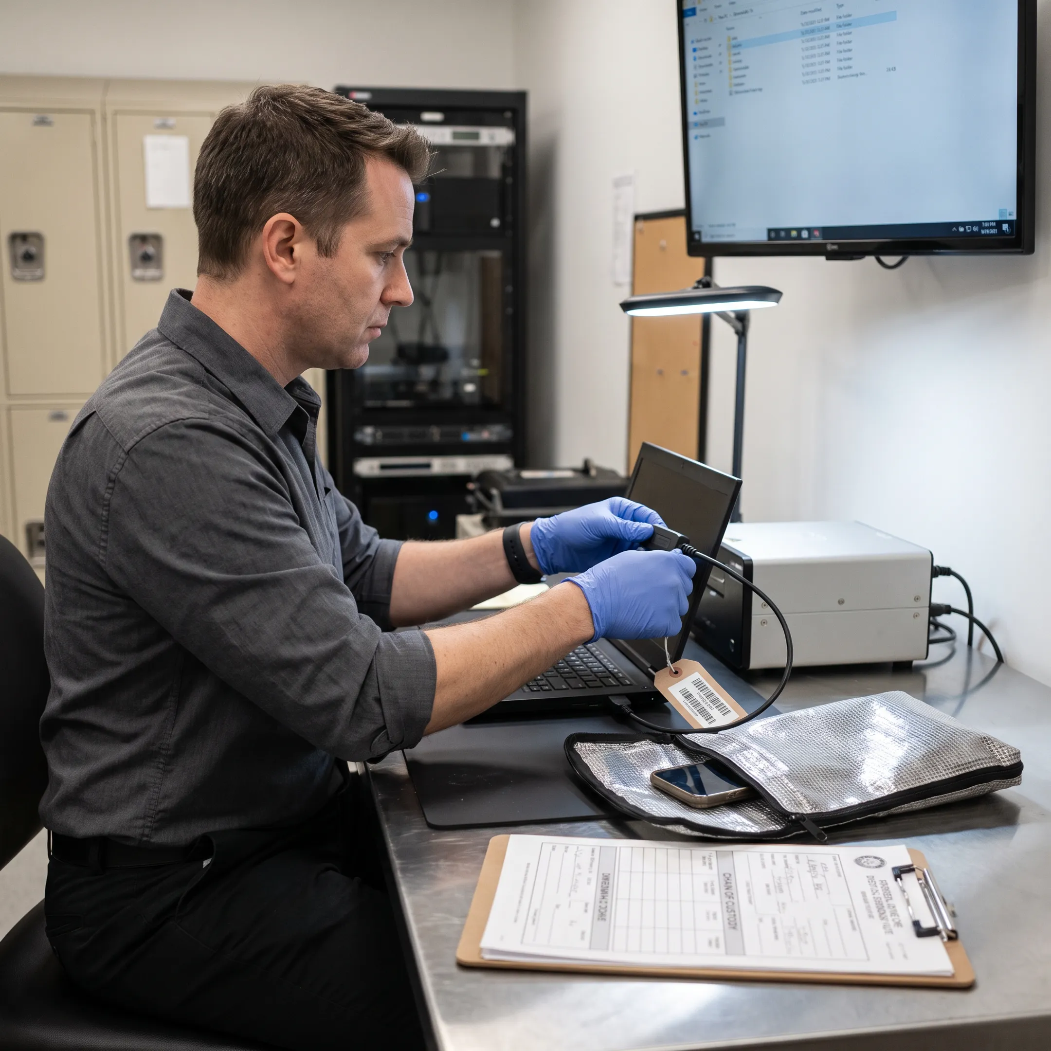 Forensic examiner documenting digital evidence