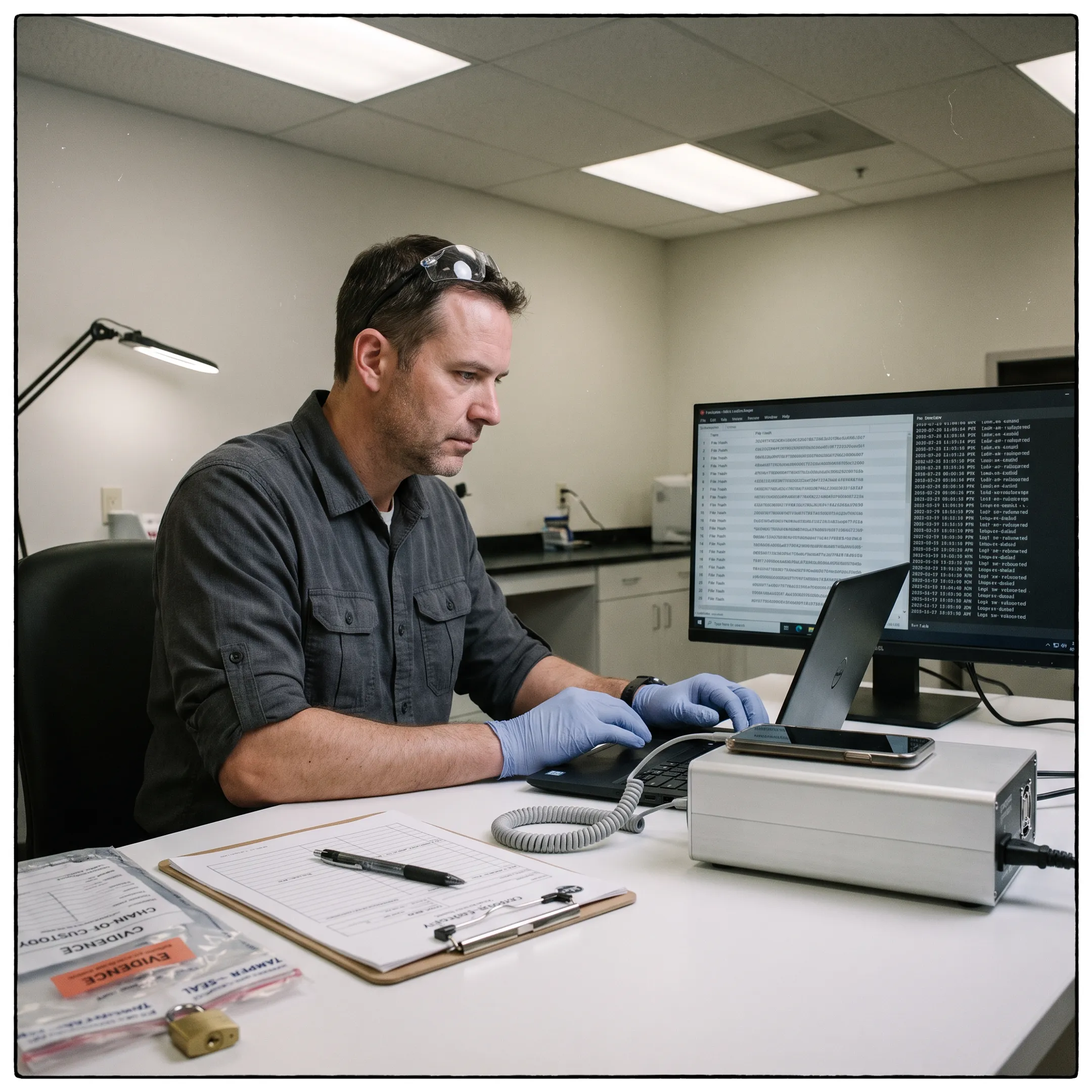 Forensic analyst examining mobile evidence