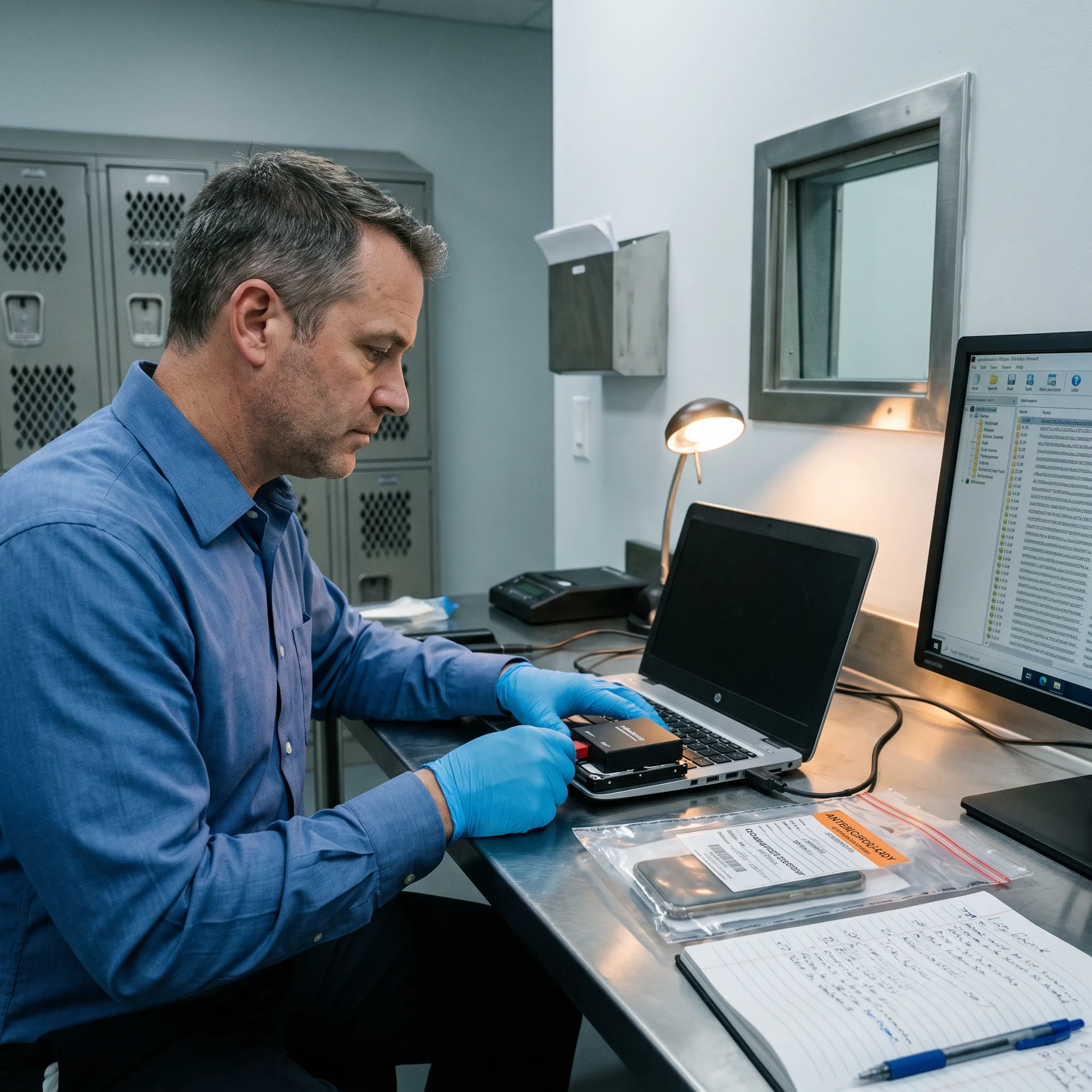 Digital forensic examiner analyzing a compromised laptop