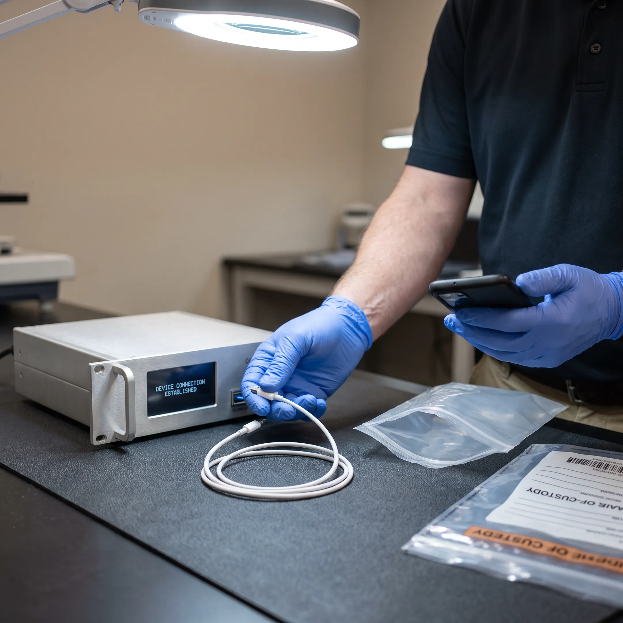 Mobile forensic data extraction in progress