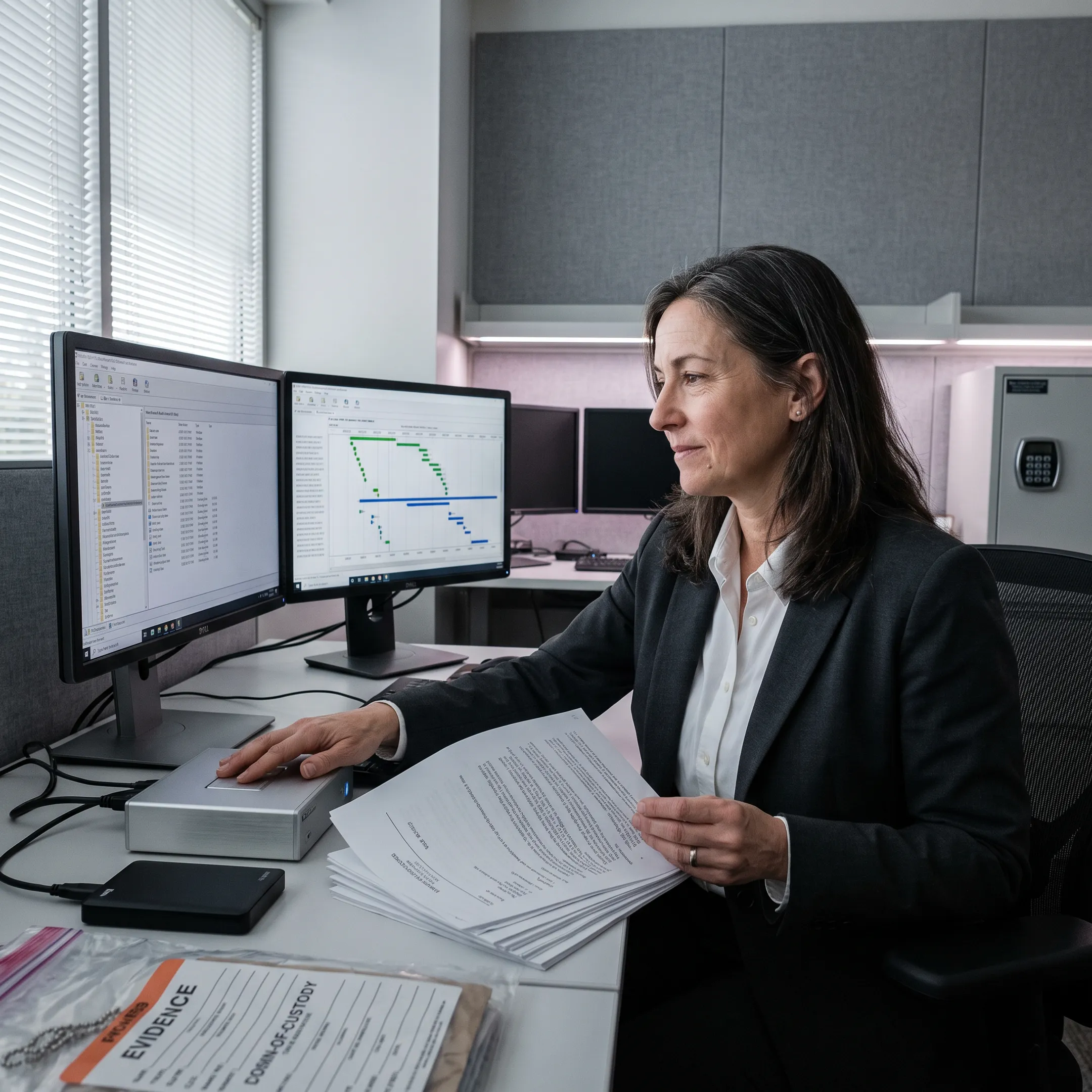 Digital forensic expert reviewing evidence for litigation
