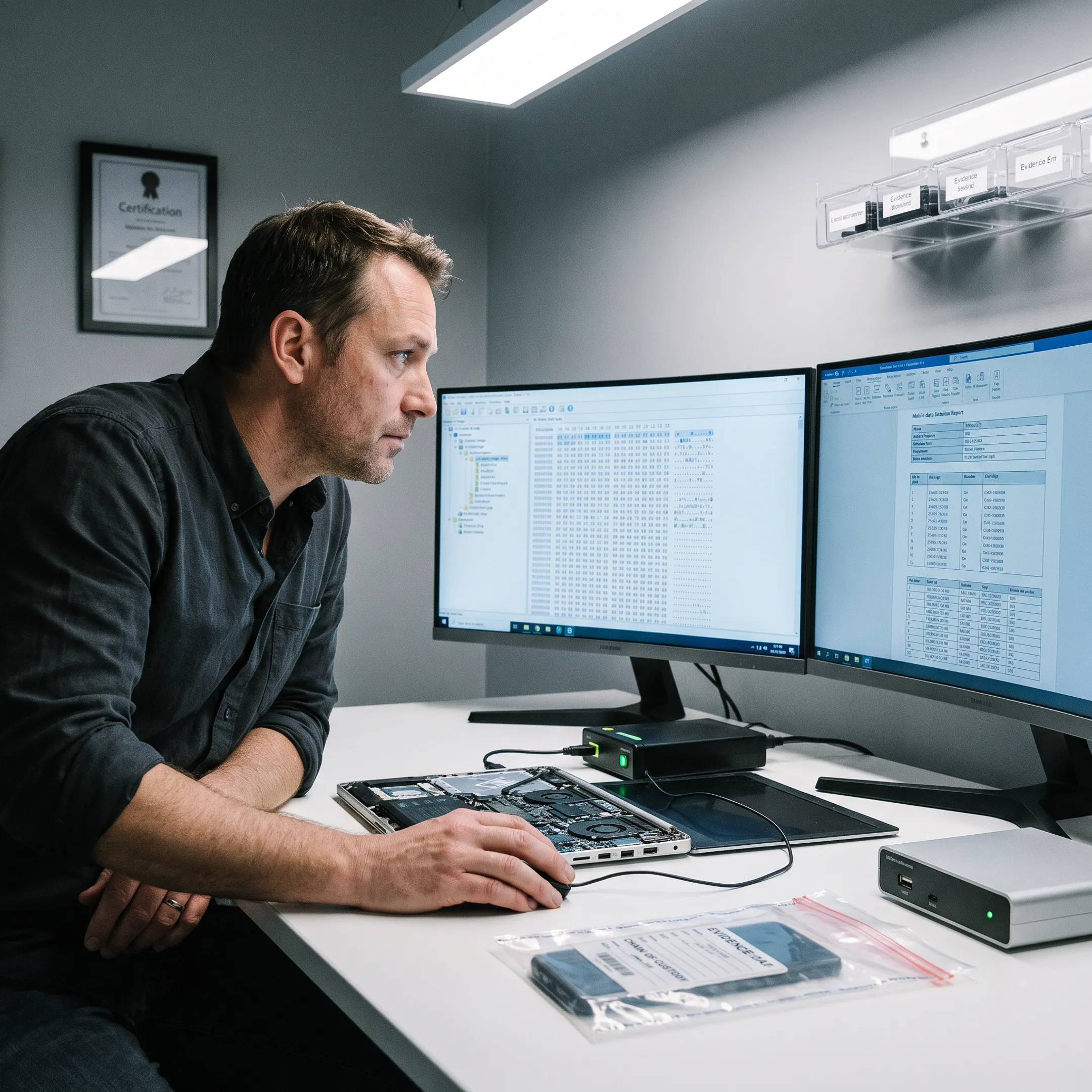 Digital forensic examiner analyzing computer evidence