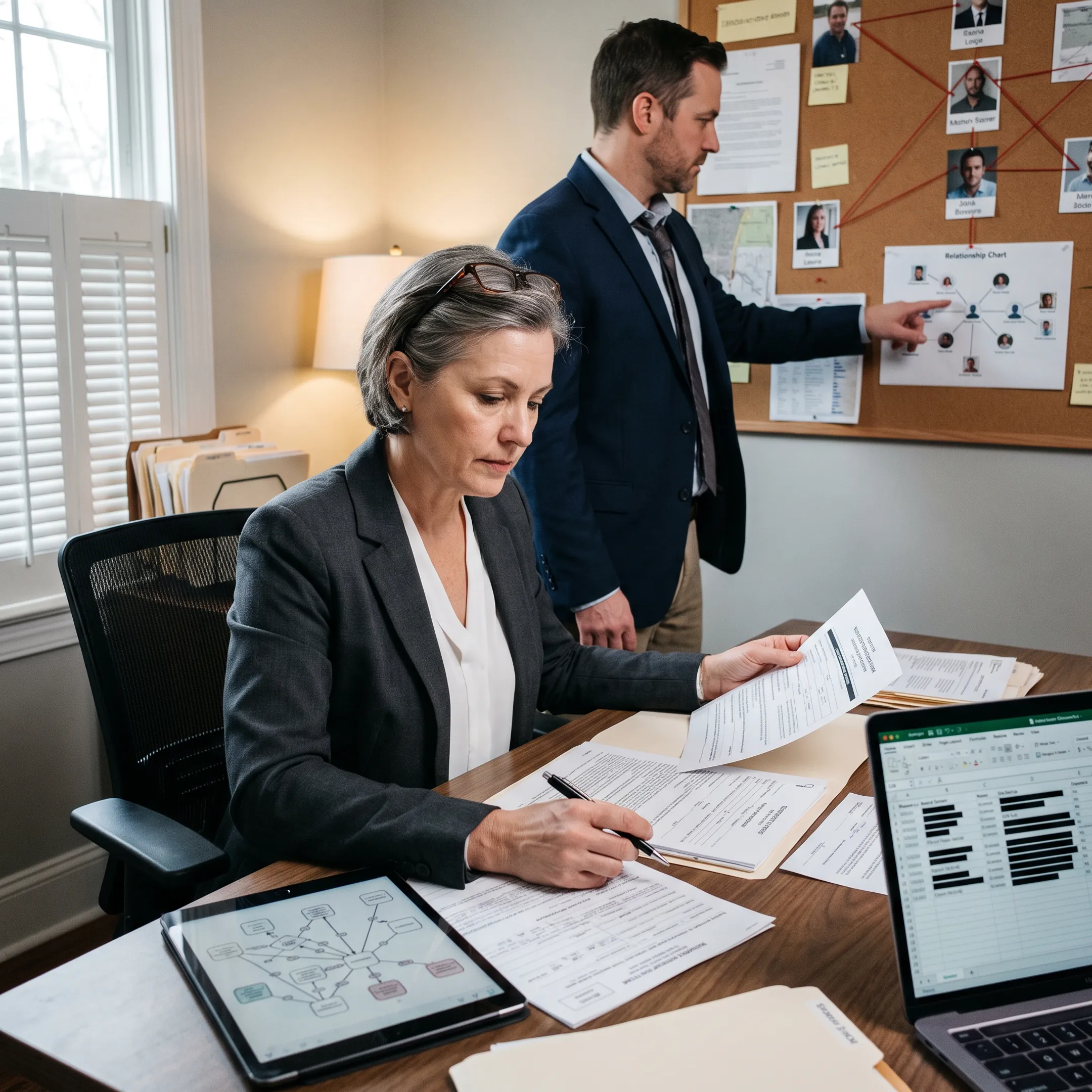 Asset investigator analyzing ownership records