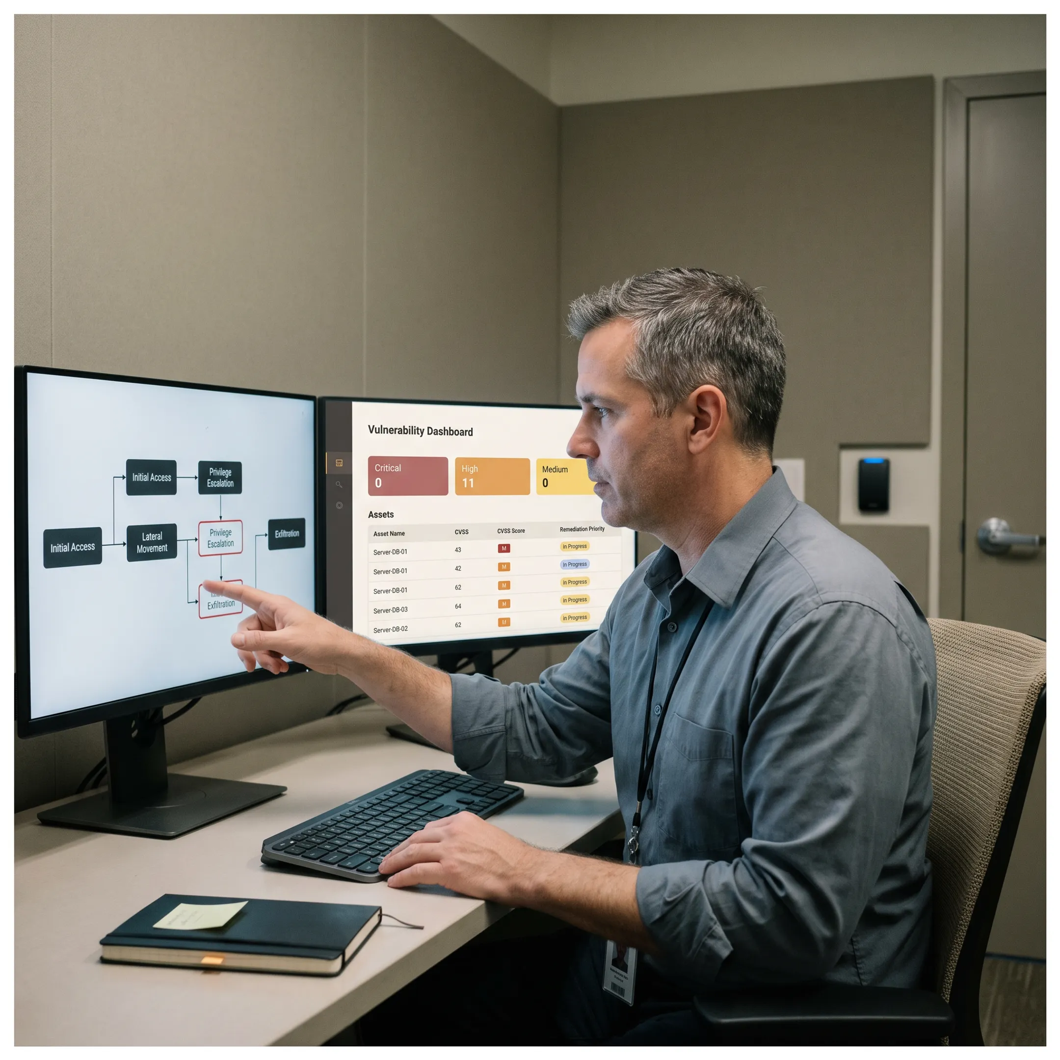 Specialist analyzing a cybersecurity assessment